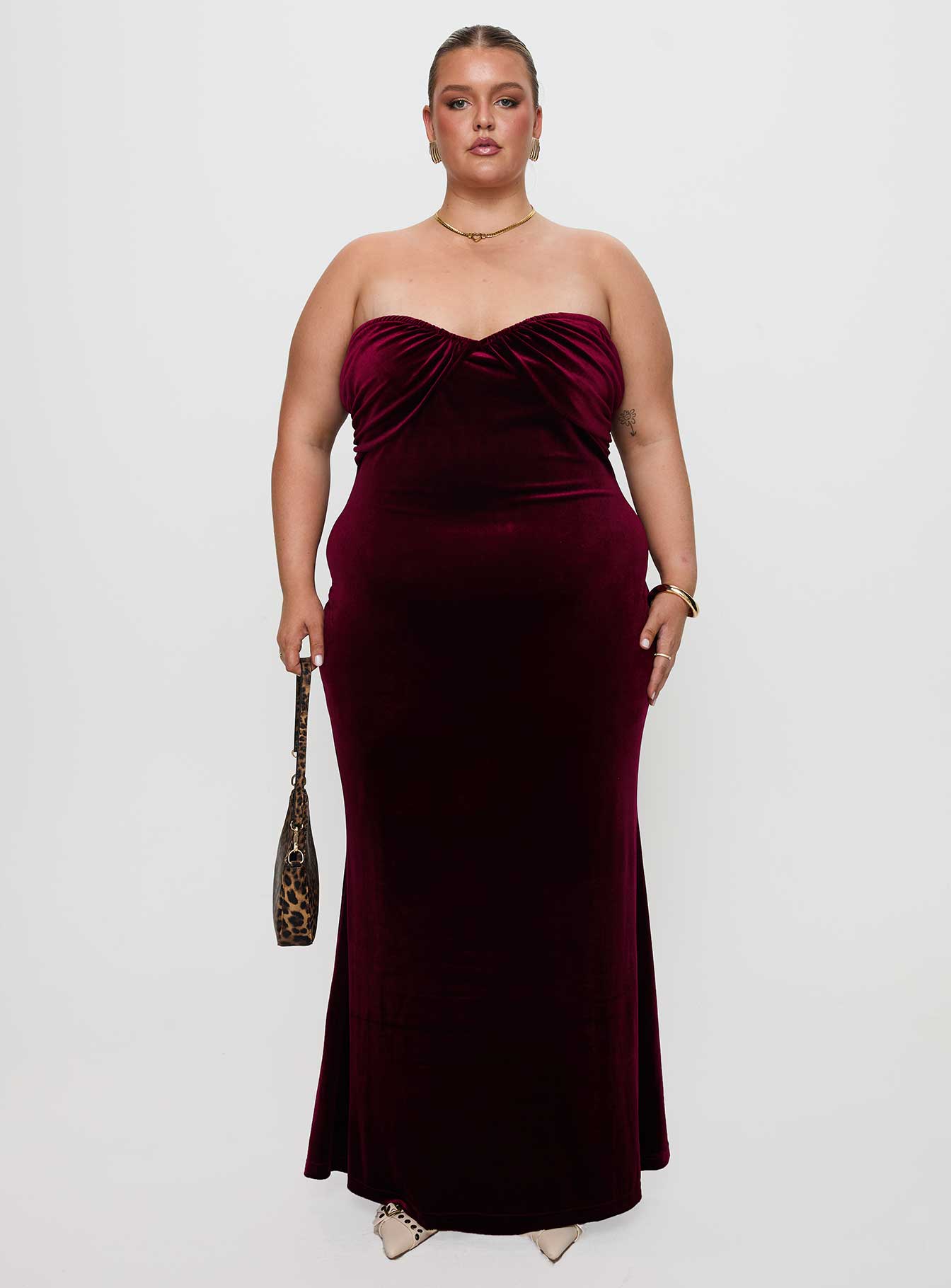 Irena Strapless Maxi Dress Burgundy Curve、mySite、solidvoid