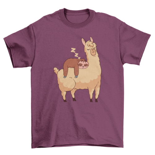 Sleeping Sloth Riding Llama Illustration T-Shirt、mySite、camillekostekn