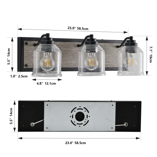 40&quot; Farmhouse Vanity Light Fixture, 5-Light Bathroom Wall Sconce with Clear Seeded Glass Shades, Black and Wood Grain Finish, Modern Industrial Design for Bathroom or Powder Room (No Bulbs)、、eastwooduniform