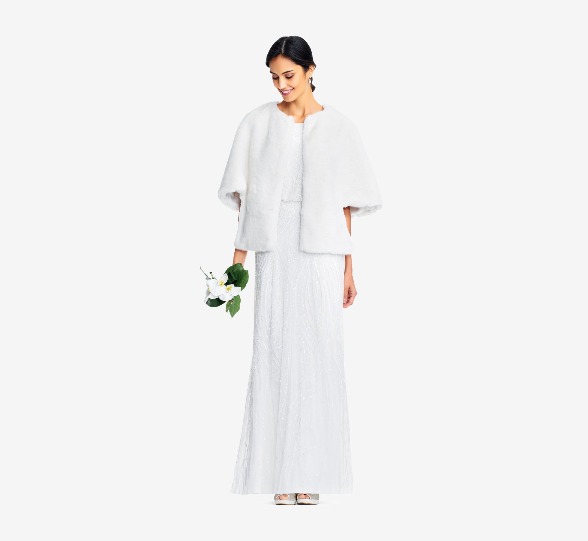 Faux Fur Open Front Cape Jacket In Ivory、mySite、solidvoid