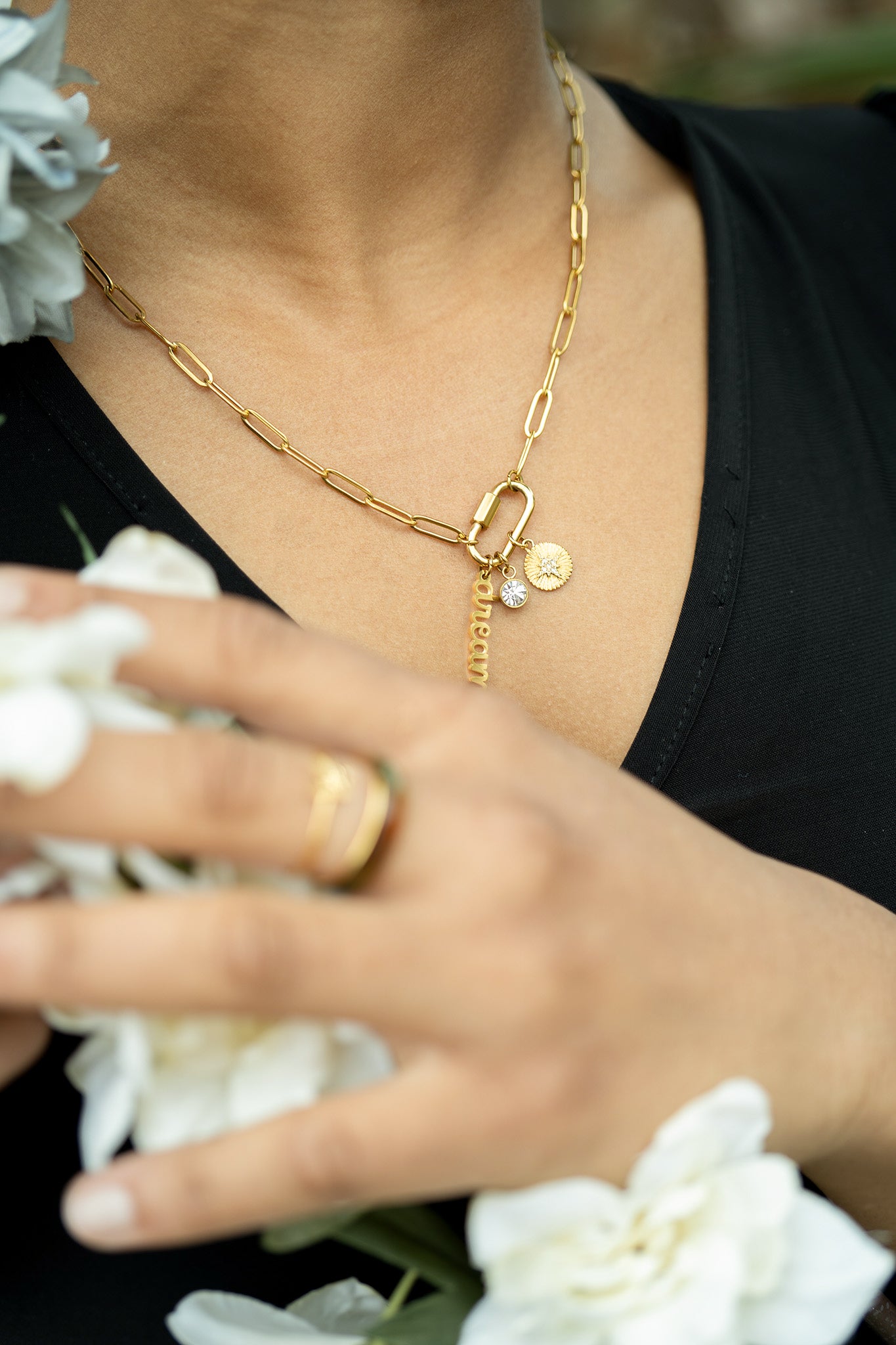 18K Gold PVD Stainless Steel Carabiner Dream Charm Paperclip Necklace / CHN0048、mySite、dreamappss