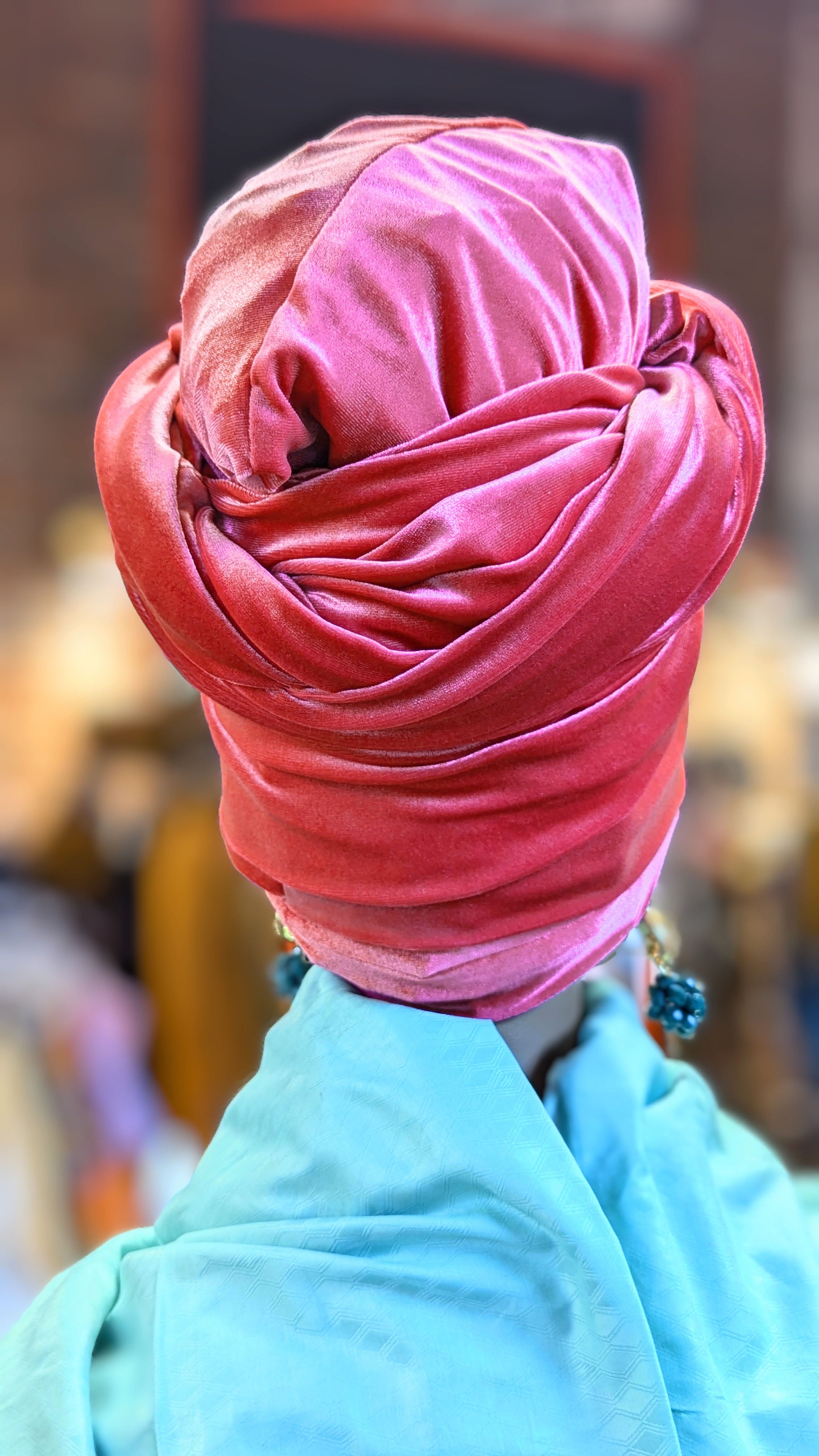 Dupsie's Zanele Coral Red Velvet Velour African Head Wrap Hat DPVHHWR1、mySite、solidvoid