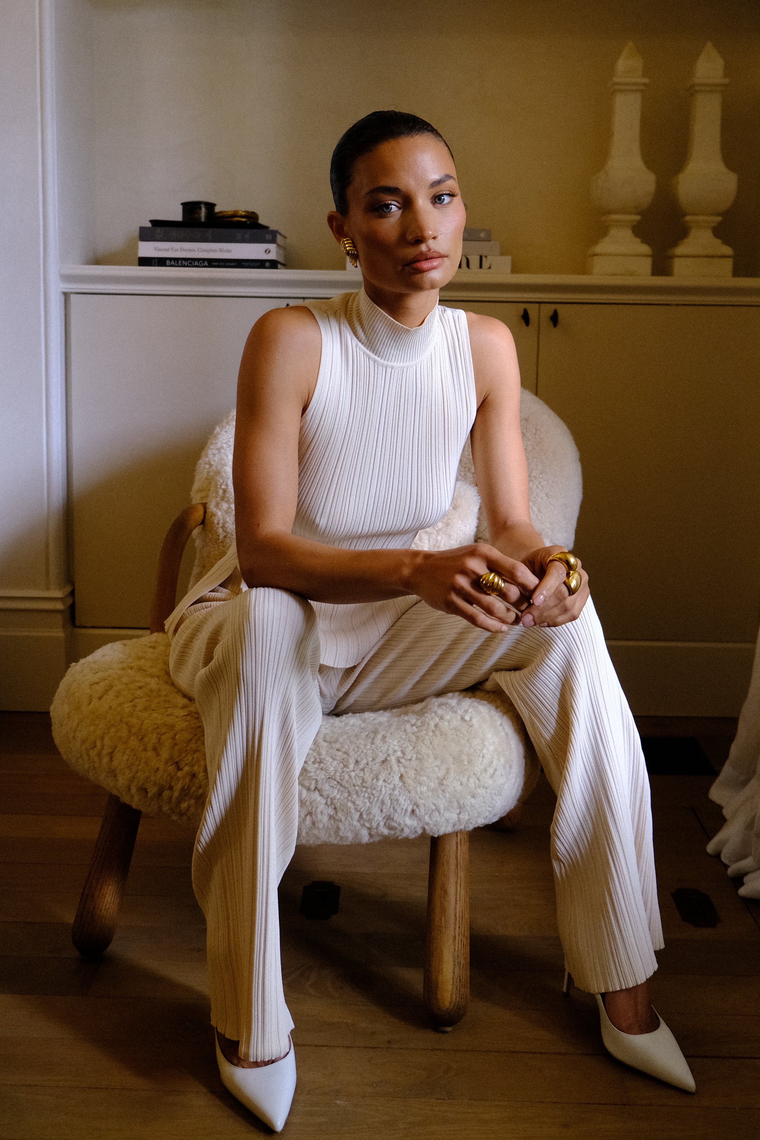 Chiara Straight Leg Rib Knit Pant - Cream、mySite、solidvoid