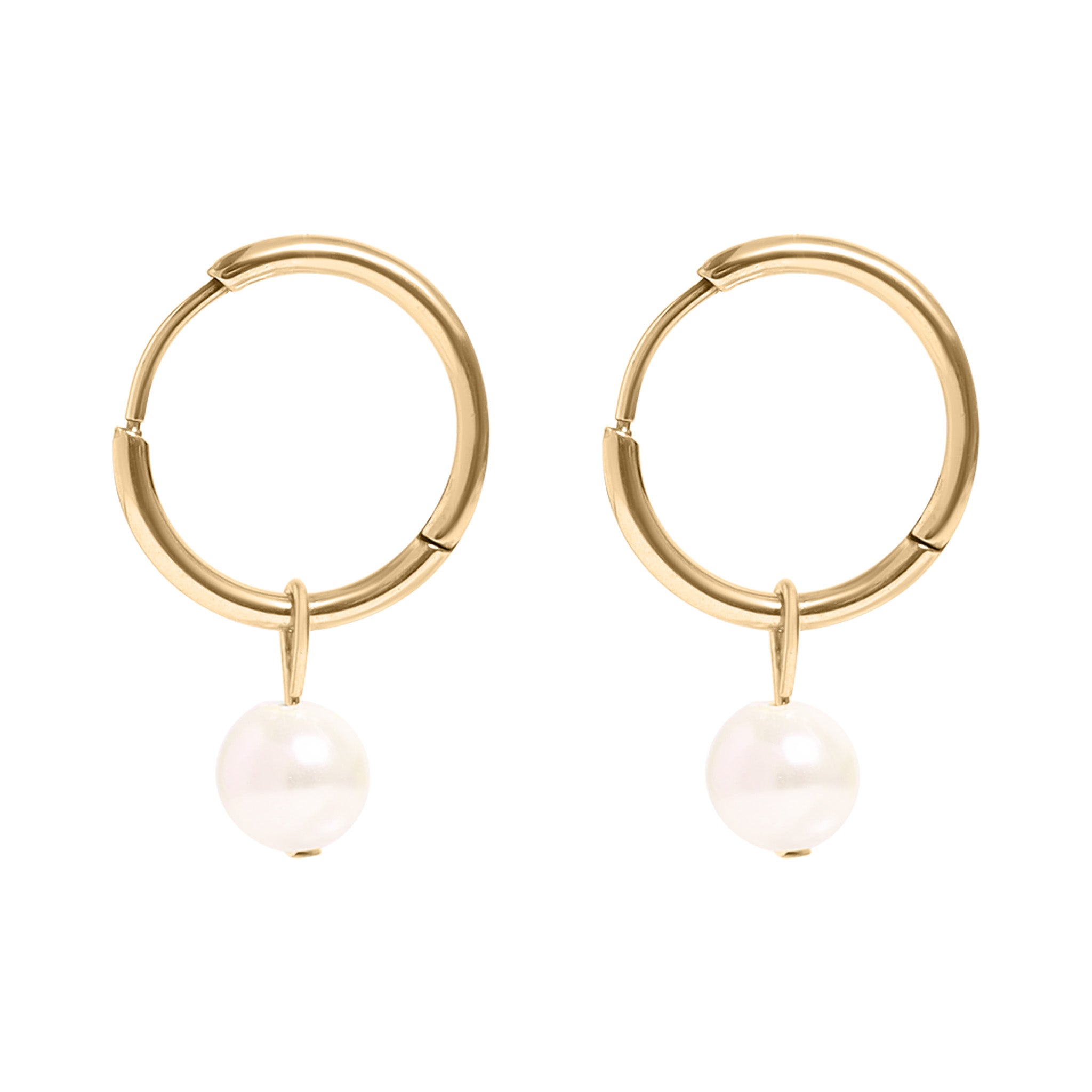 18K Gold PVD Stainless Steel Pearl Charm Huggie Hoop Earrings / ERJ0027、mySite、dreamappss