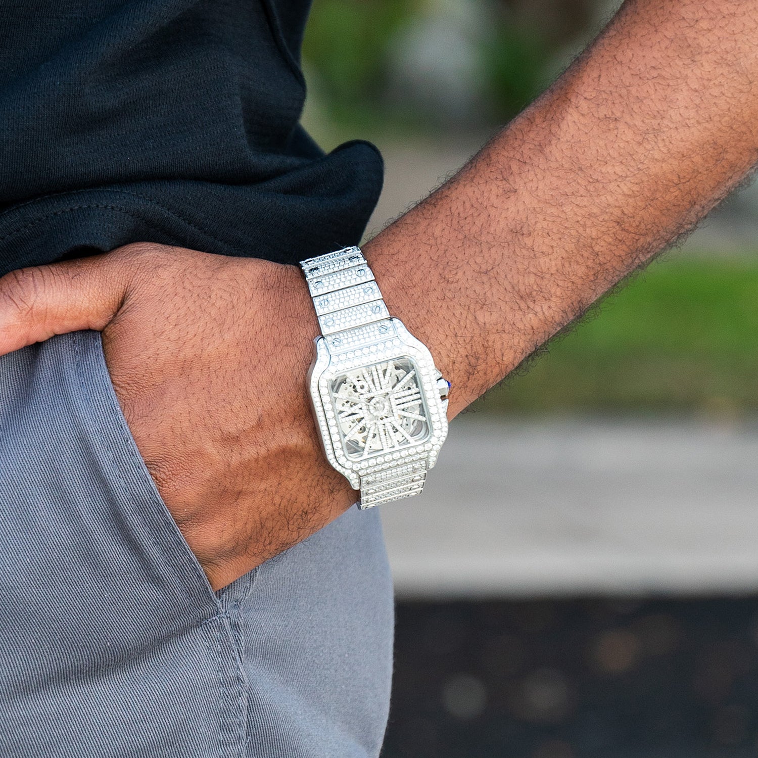 Moissanite Skeleton Watch | 42MM | 14K White Gold | 14.1CT Bust Down、mySite、hinf8tx79