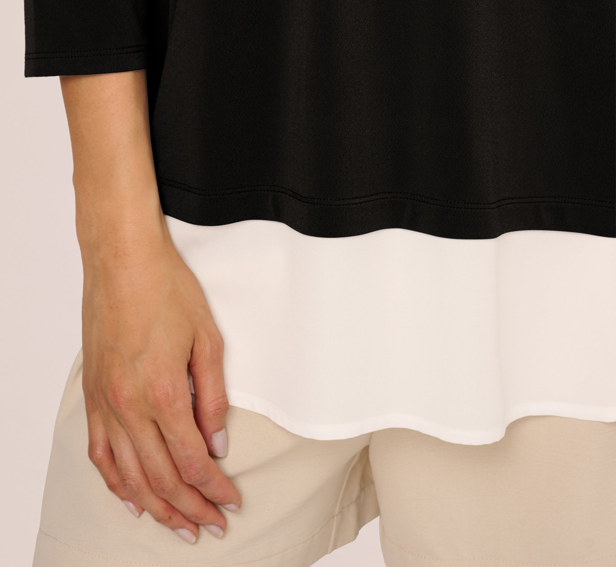 Three Quarter Sleeve Collared Twofer Sweater In Black Ivory、mySite、solidvoid