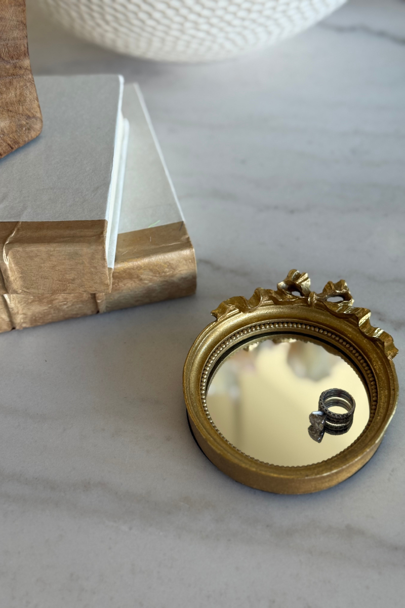 Vintage Round Mirror Trinket Tray with Accent Bow、mySite、hinf8tx79