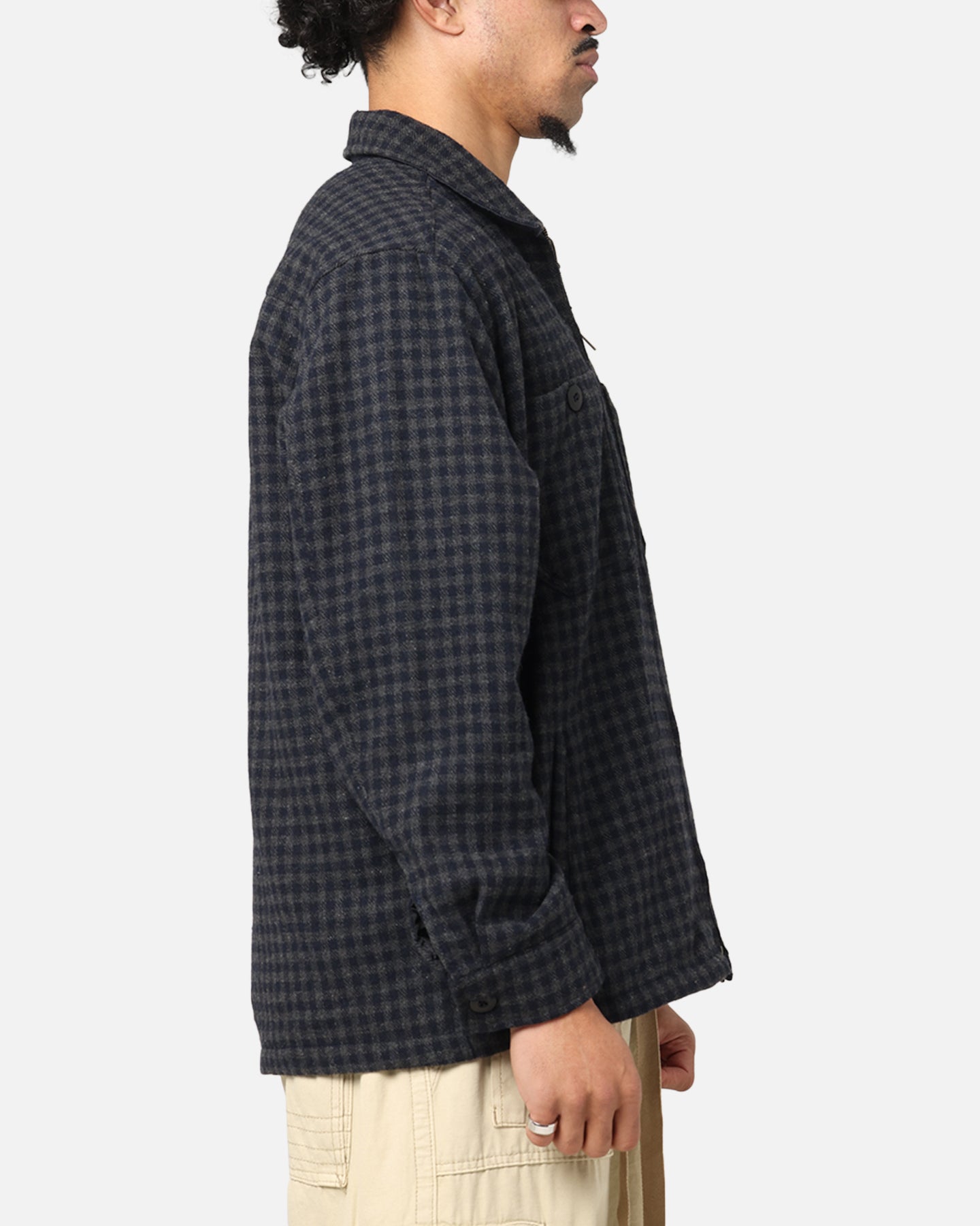 S Double Plaid Zip Through Long Sleeve Shirt Brown、mySite、zt4zffjzw