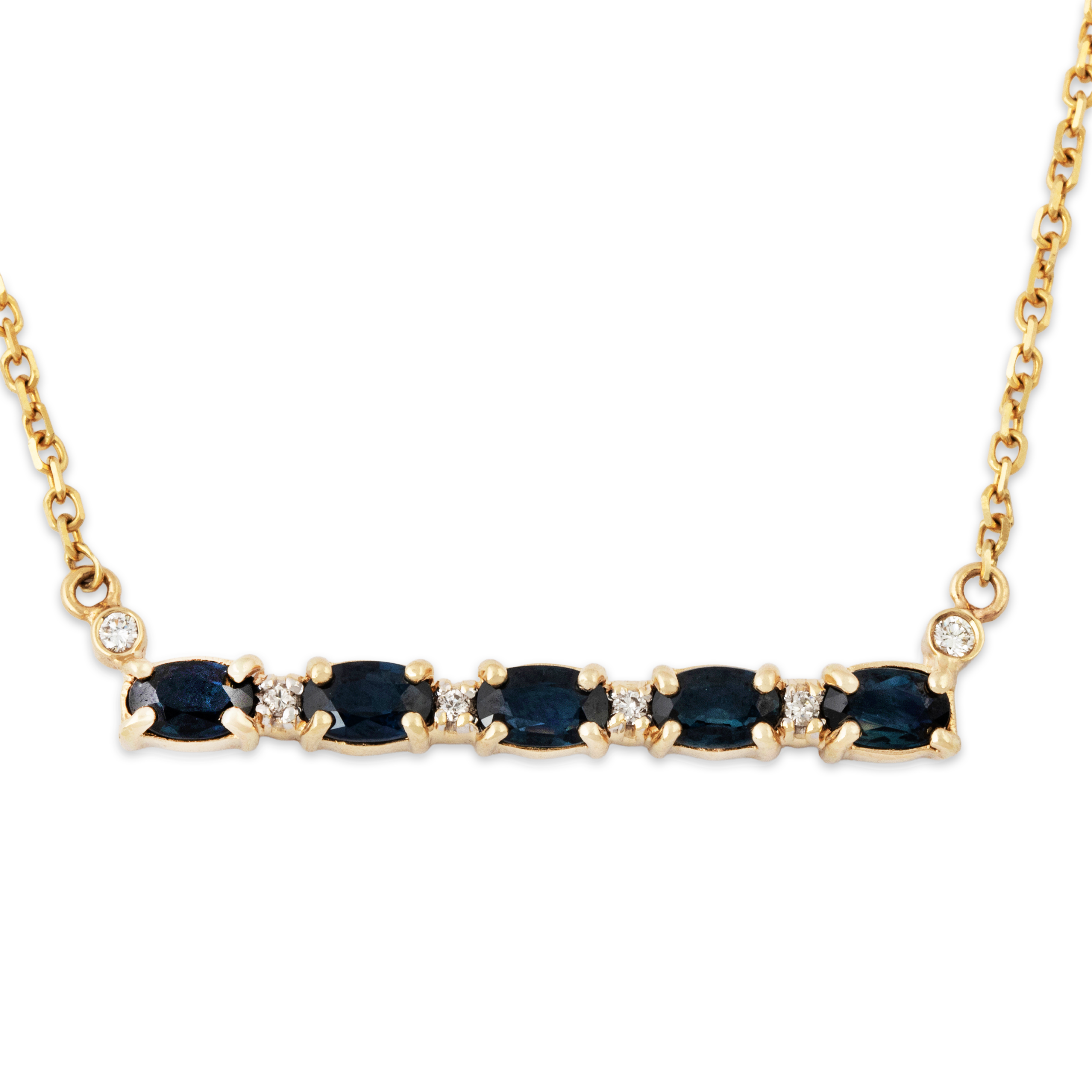 Vintage 14k Yellow Gold 1.3cttw Blue Sapphire Diamond Bar Necklace 17.5、mySite、hinf8tx79