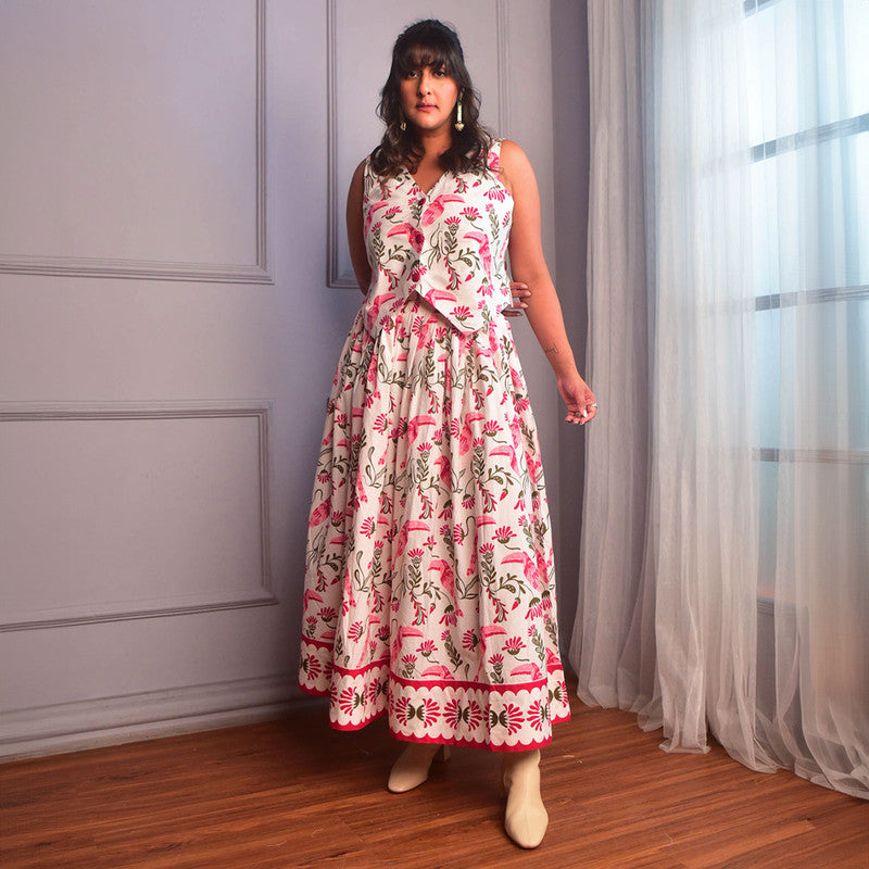 Cotton Vest For Women | Floral Bird Print | Pink、mySite、camillekostekn