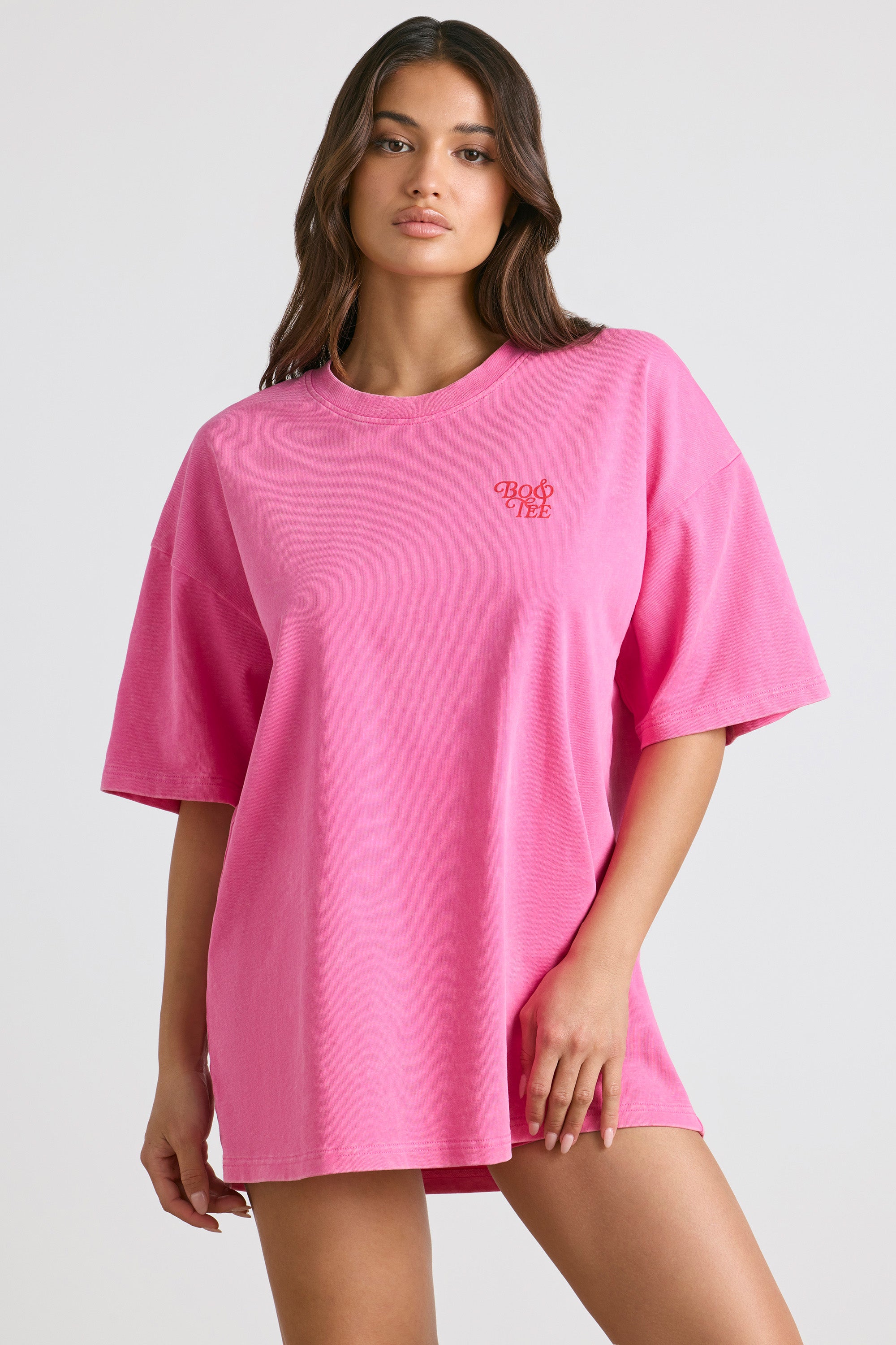 Oversized Short-Sleeve T-shirt in Hot Pink、mySite、solidvoid