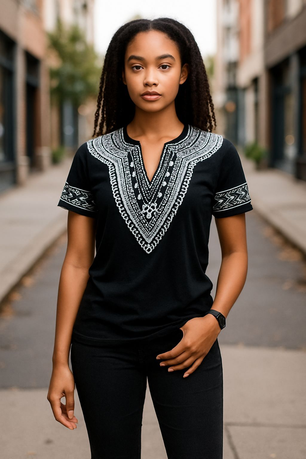 Dupsie's Black White Green Yaseda Washoge Women's African Print T-Shirt WHBWGPT3W、mySite、solidvoid