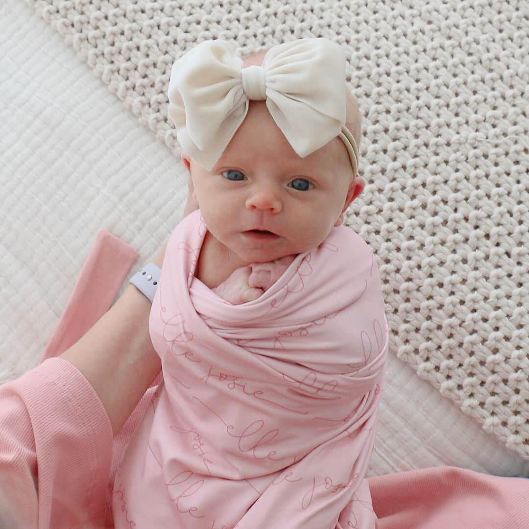  Personalized Light Rose on Pink Baby Name Swaddle Blanket - Script、mySite、layawaytickets