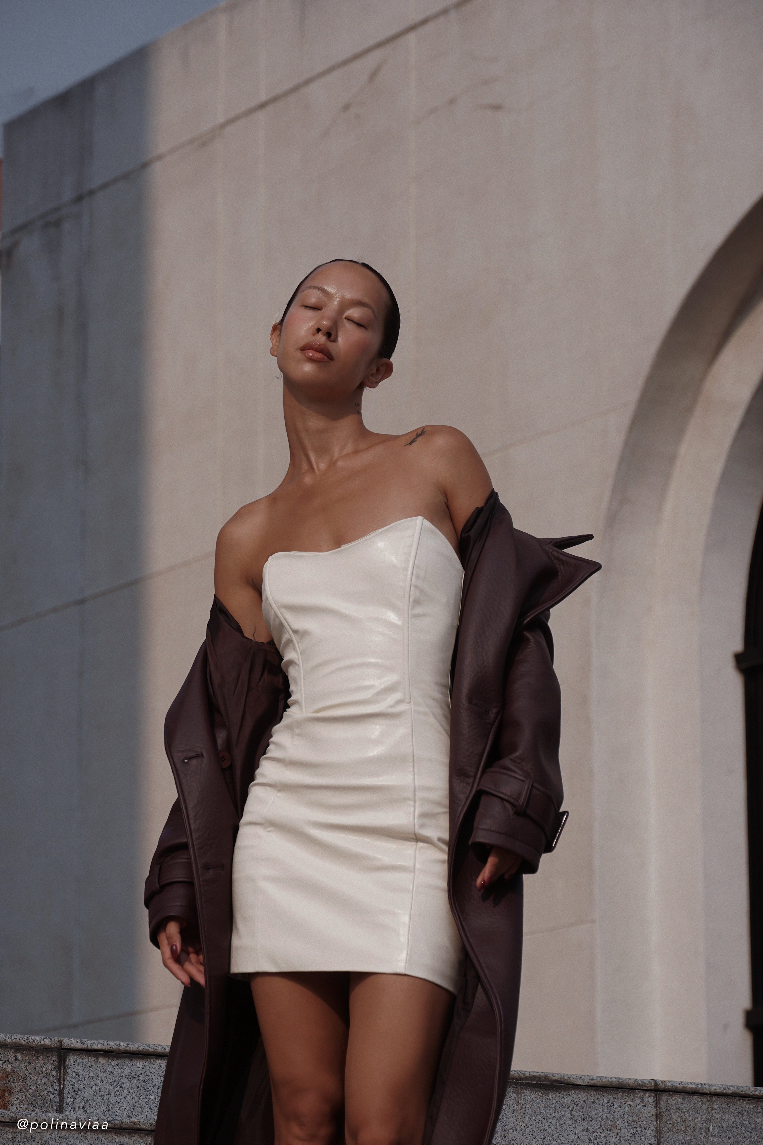 Sophie Faux Leather Strapless Mini Dress - Bone、mySite、solidvoid