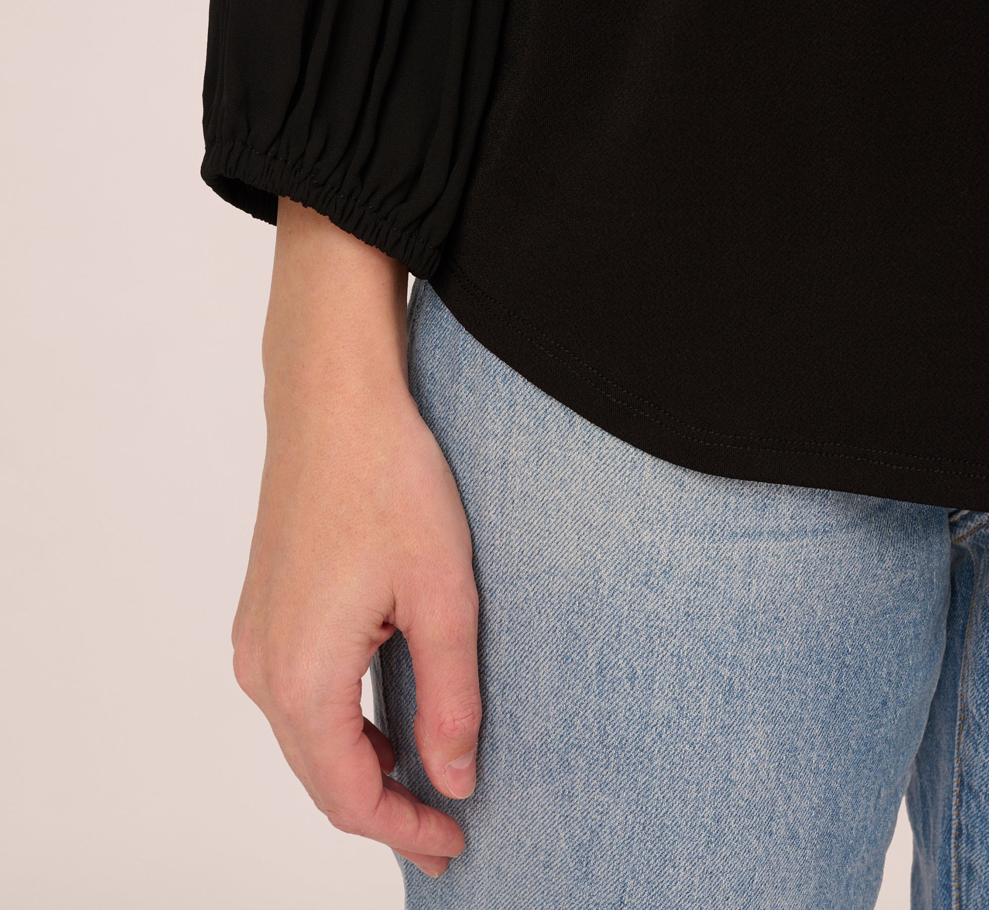 Knit Top With Pleated Sleeves In Black、mySite、solidvoid