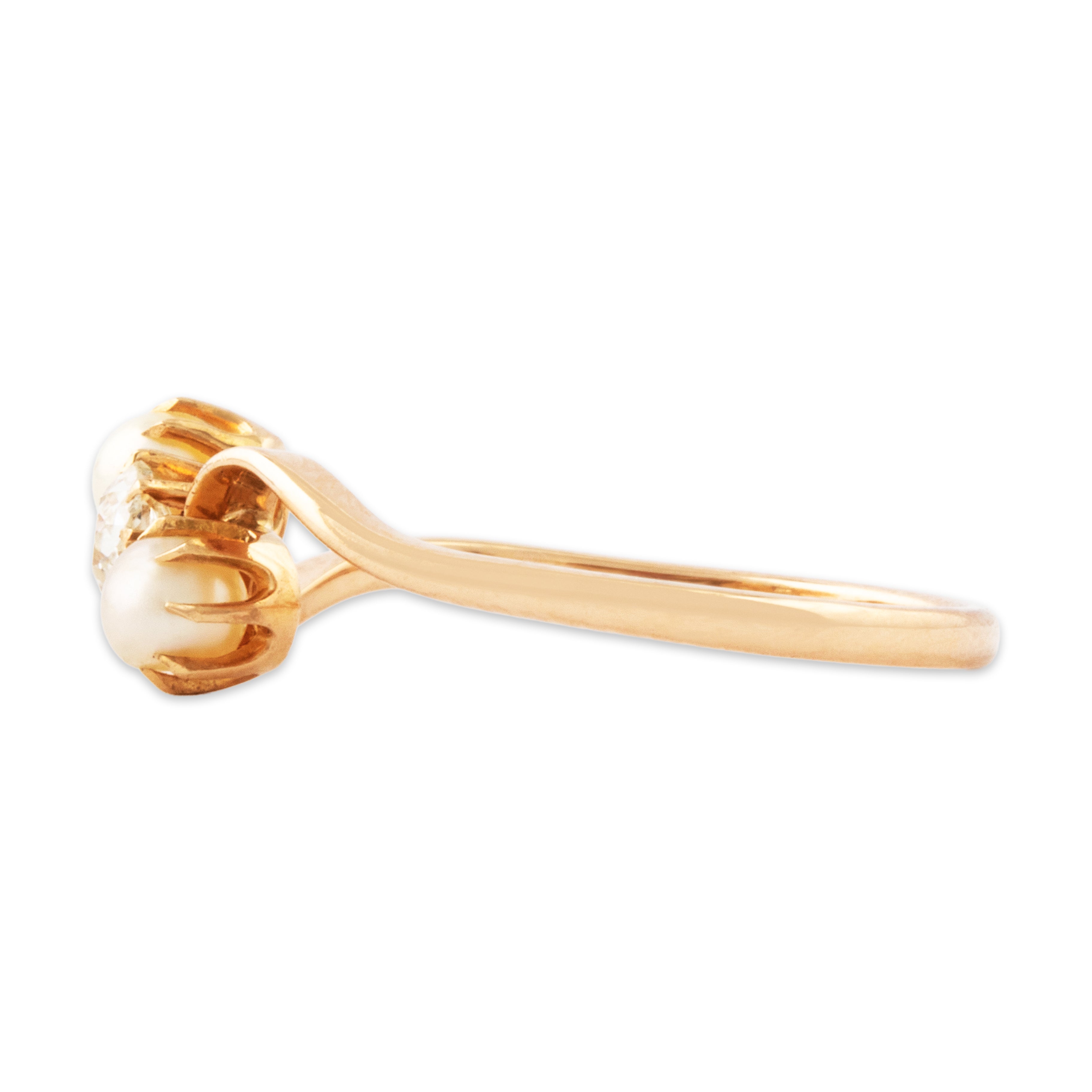 Antique 14k Rosy Yellow Gold .2ct Old Mine Diamond Pearl Delicate Ring 7.00、mySite、hinf8tx79