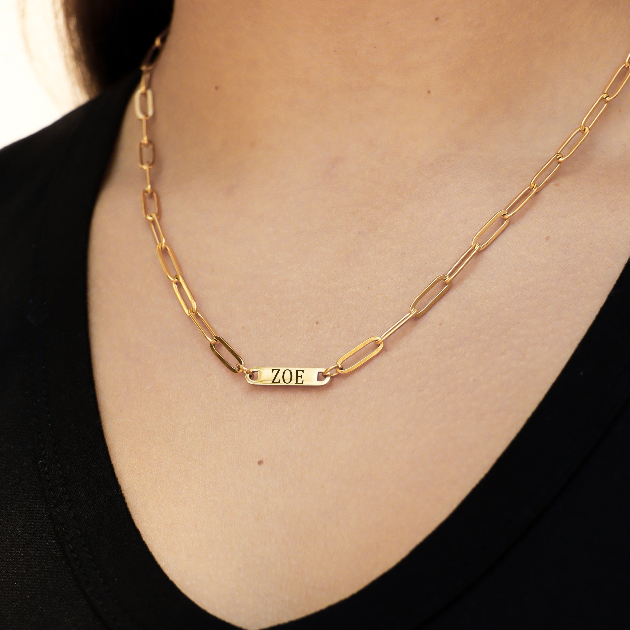 18K Gold PVD Stainless Steel Engravable Paperclip Blank Bar Necklace / SBB0275、mySite、dreamappss