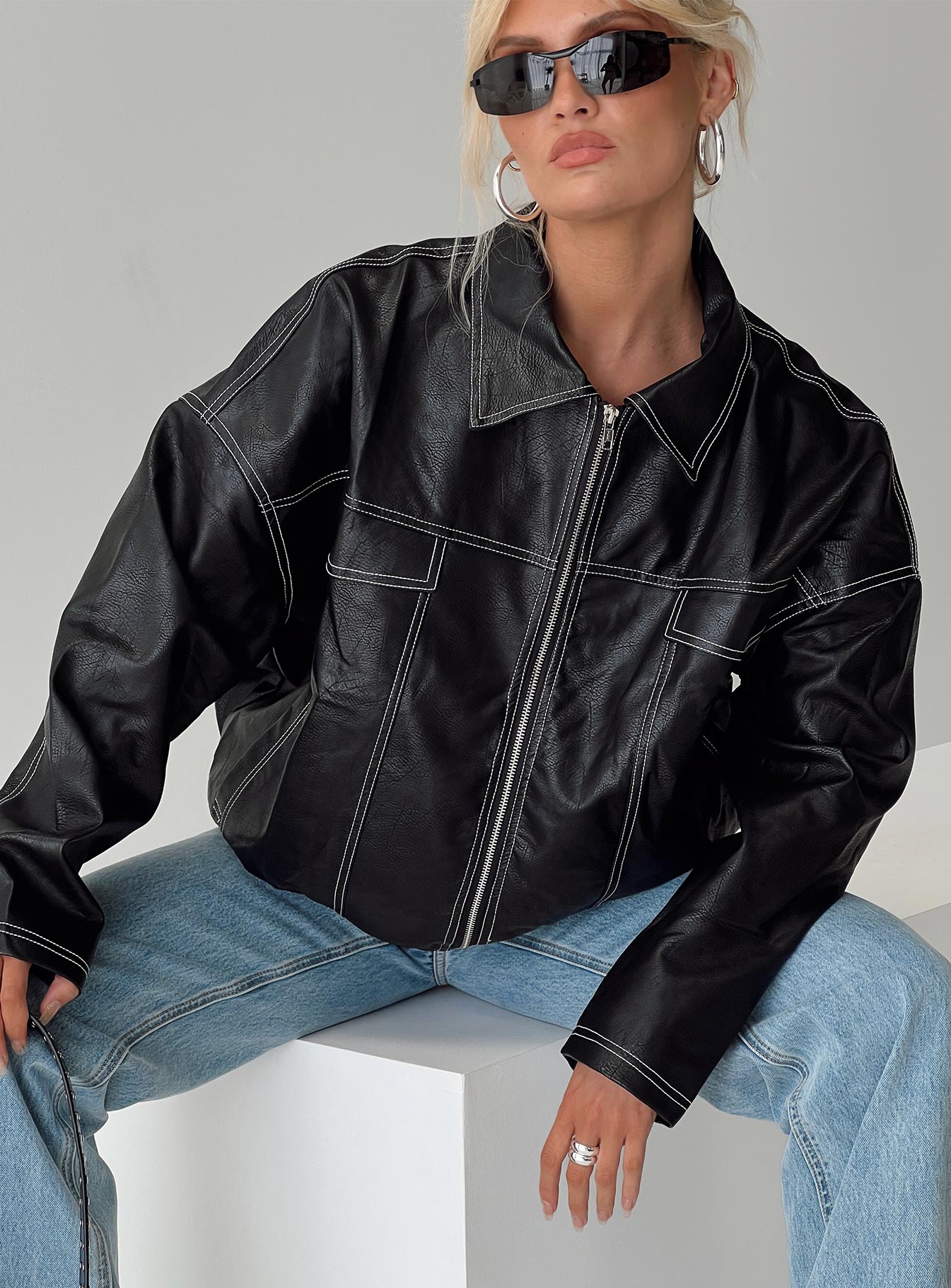 Kingsley Contrast Stitch Pu Jacket Black、mySite、solidvoid