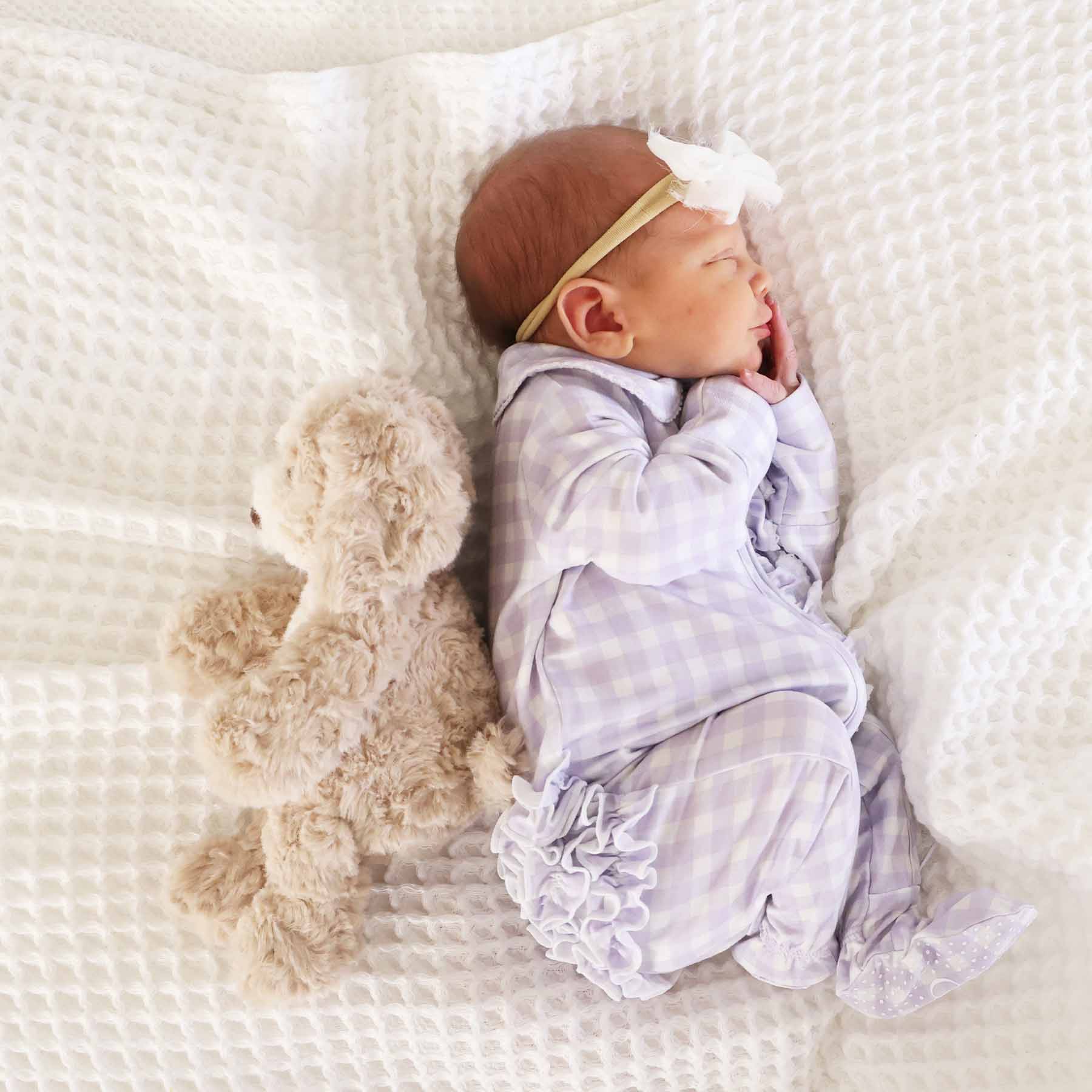  Peter Pan Collar Ruffle Zipper Footie | Lilac Gingham、mySite、layawaytickets