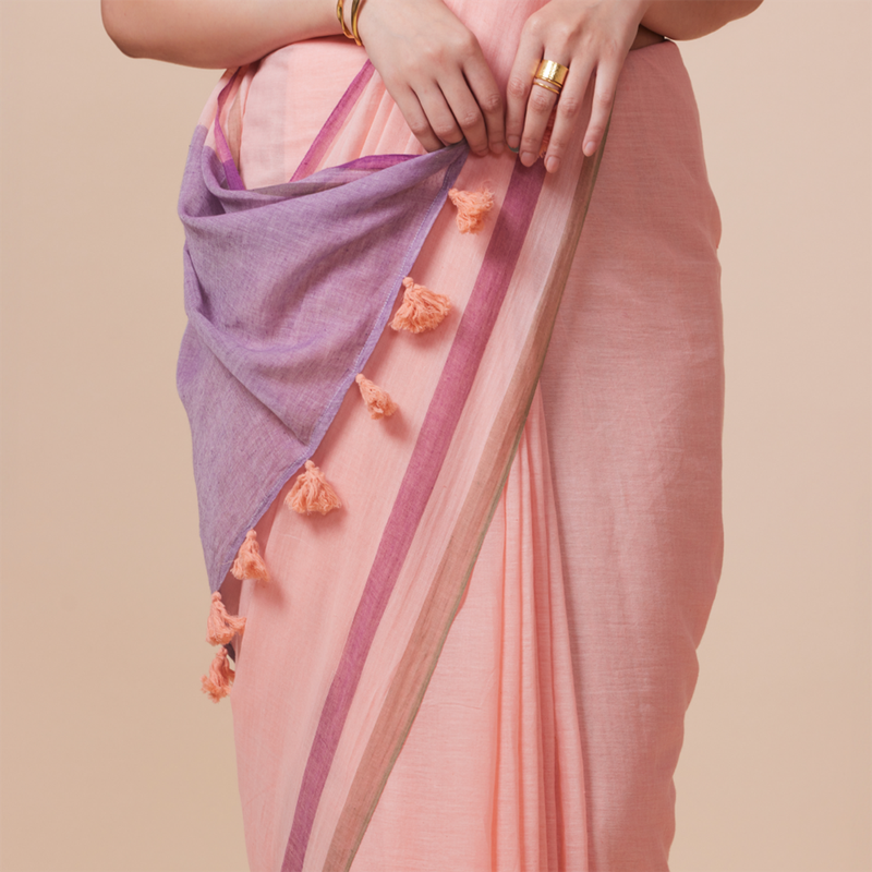 Cotton Solid Saree with Blouse | Peach、mySite、camillekostekn
