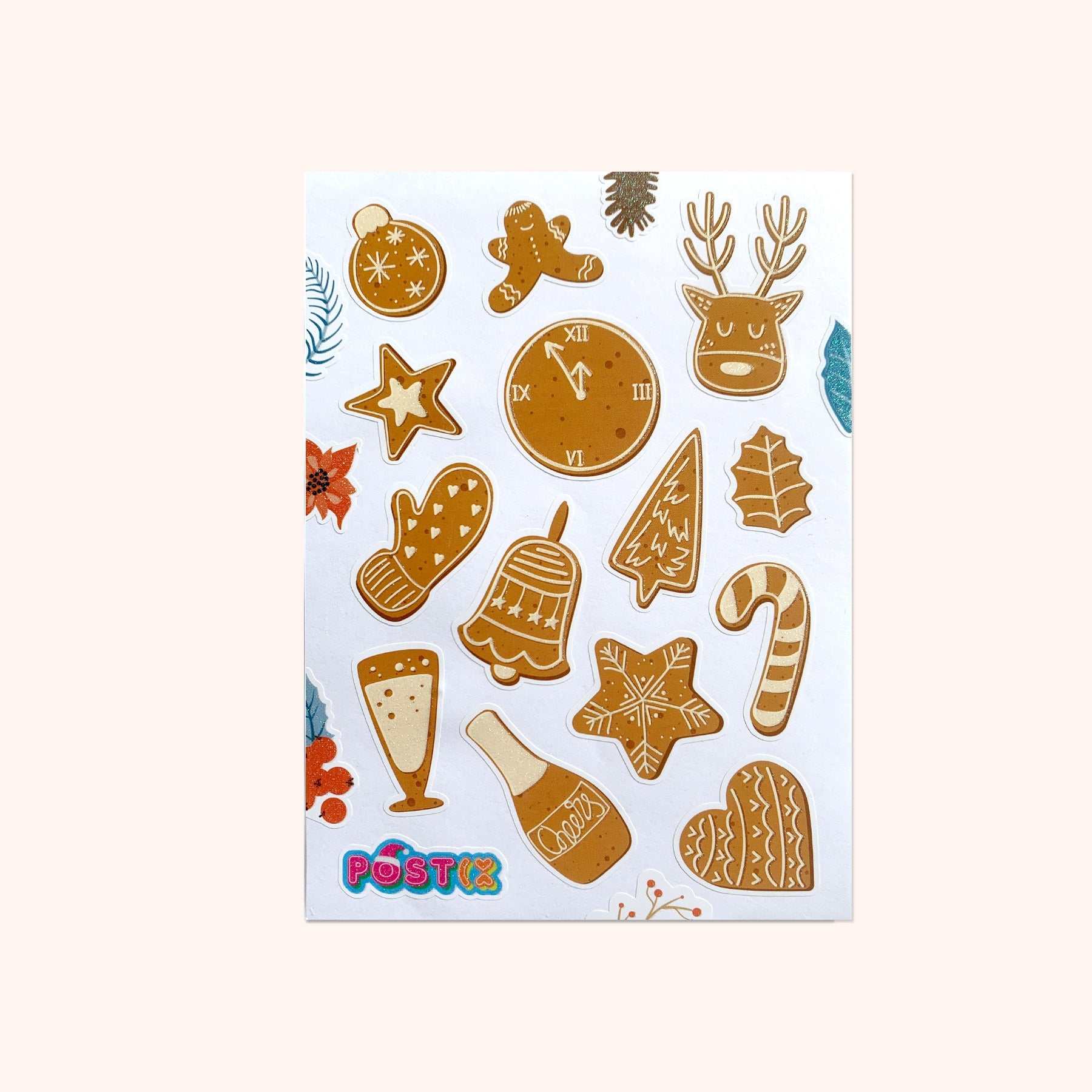  Christmas Gingerbread Cookies Glitter Sticker Sheet、mySite、ghnorth