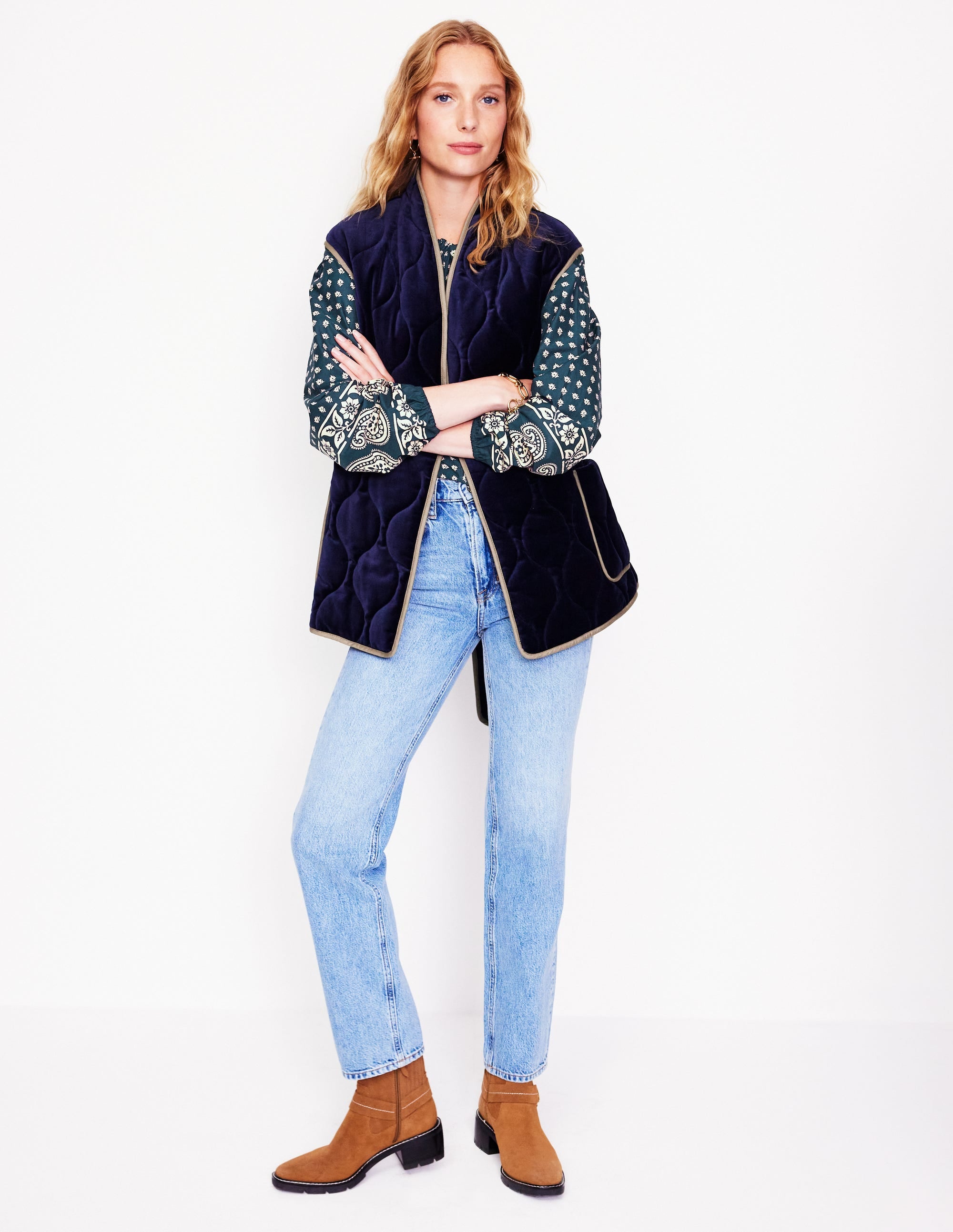  Mae Cotton Smocked Blouse-Denim Blue, Decorative Sprig、mySite、ashleygrahame