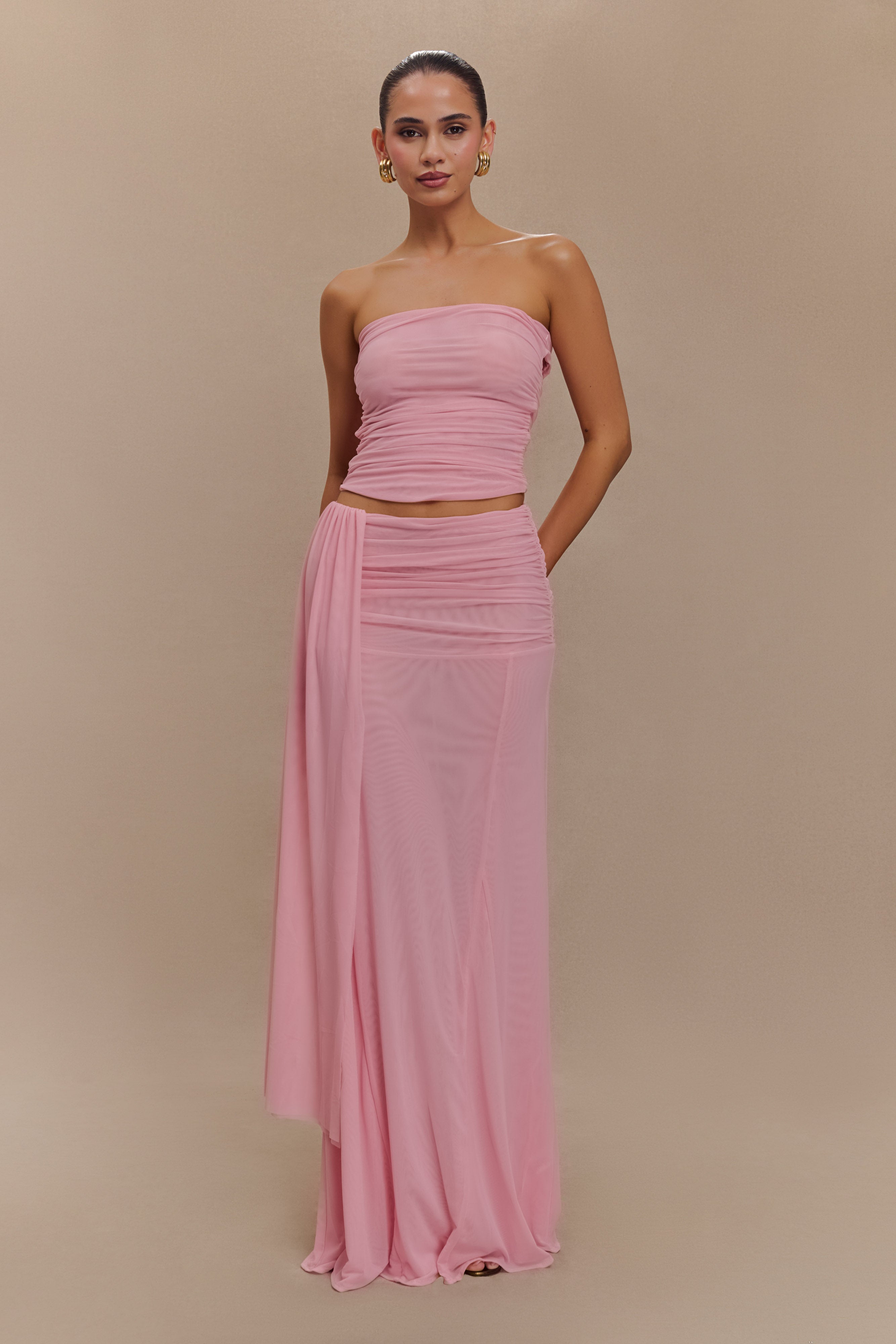 Arna Mesh Maxi Skirt - Candy Pink、mySite、solidvoid