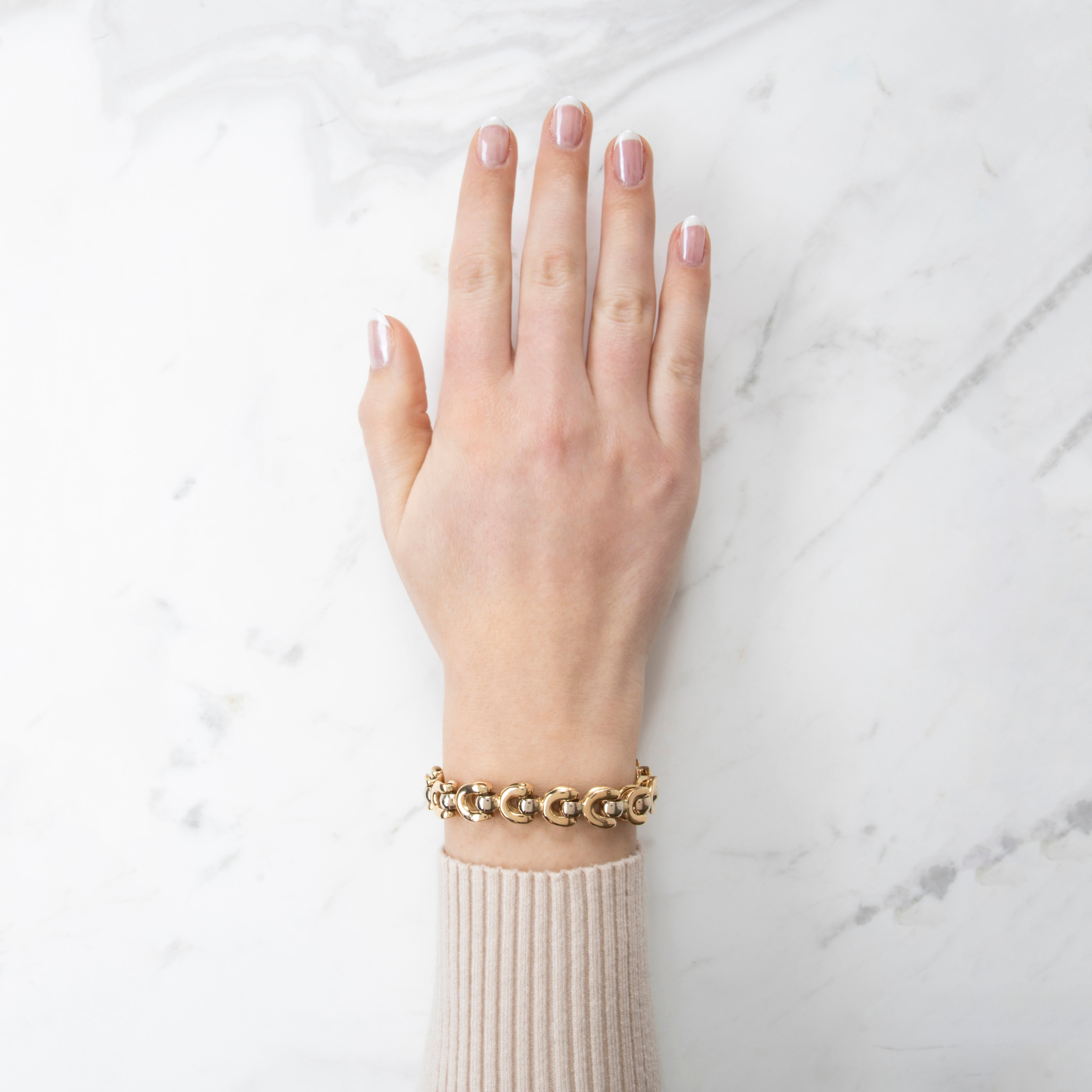 Vintage Bold Italian 14k Yellow Gold Blue Sapphire Folded Link Bracelet 6.5、mySite、hinf8tx79