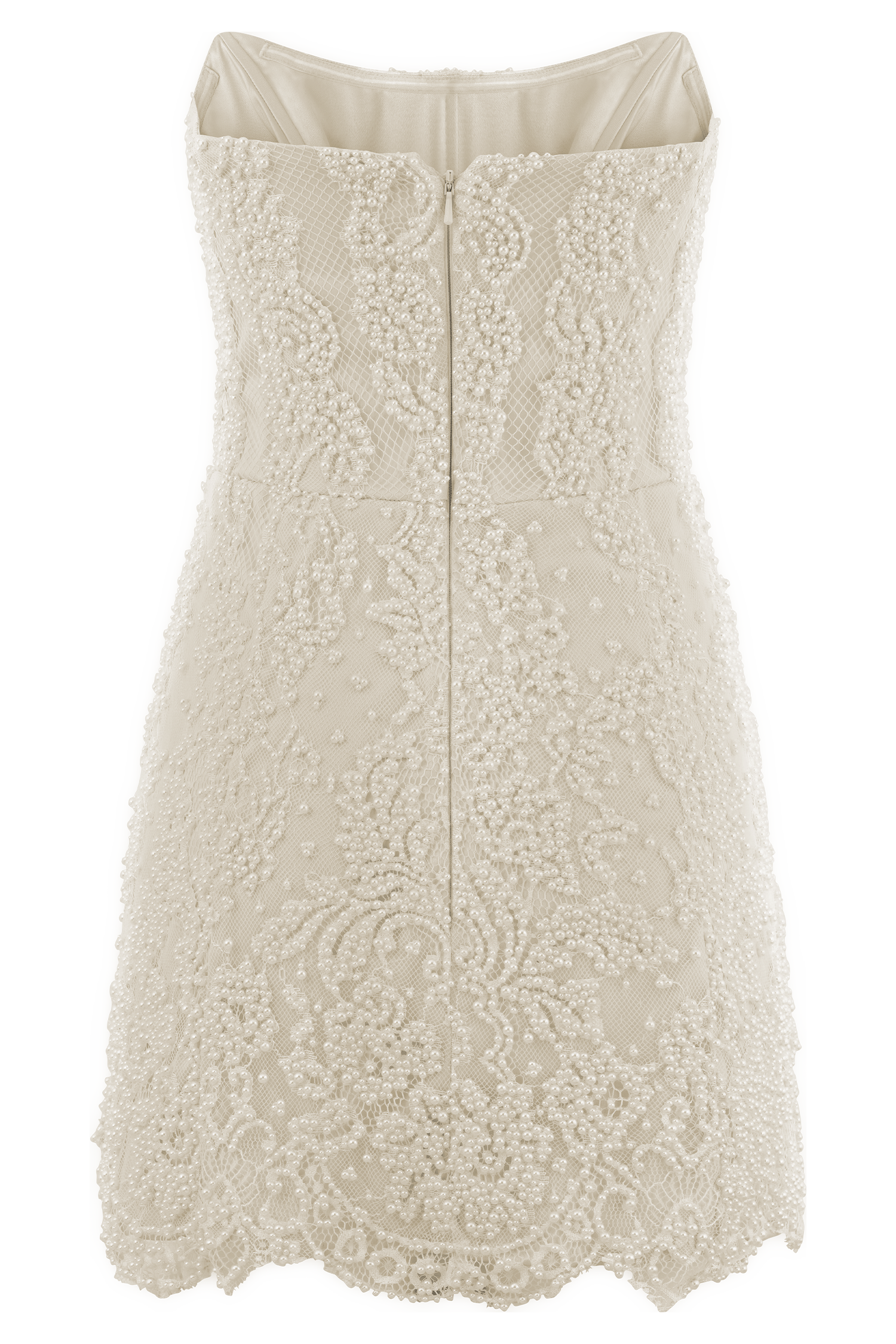 Eva Hand Beaded Pearl & Lace Mini Dress - White、mySite、solidvoid