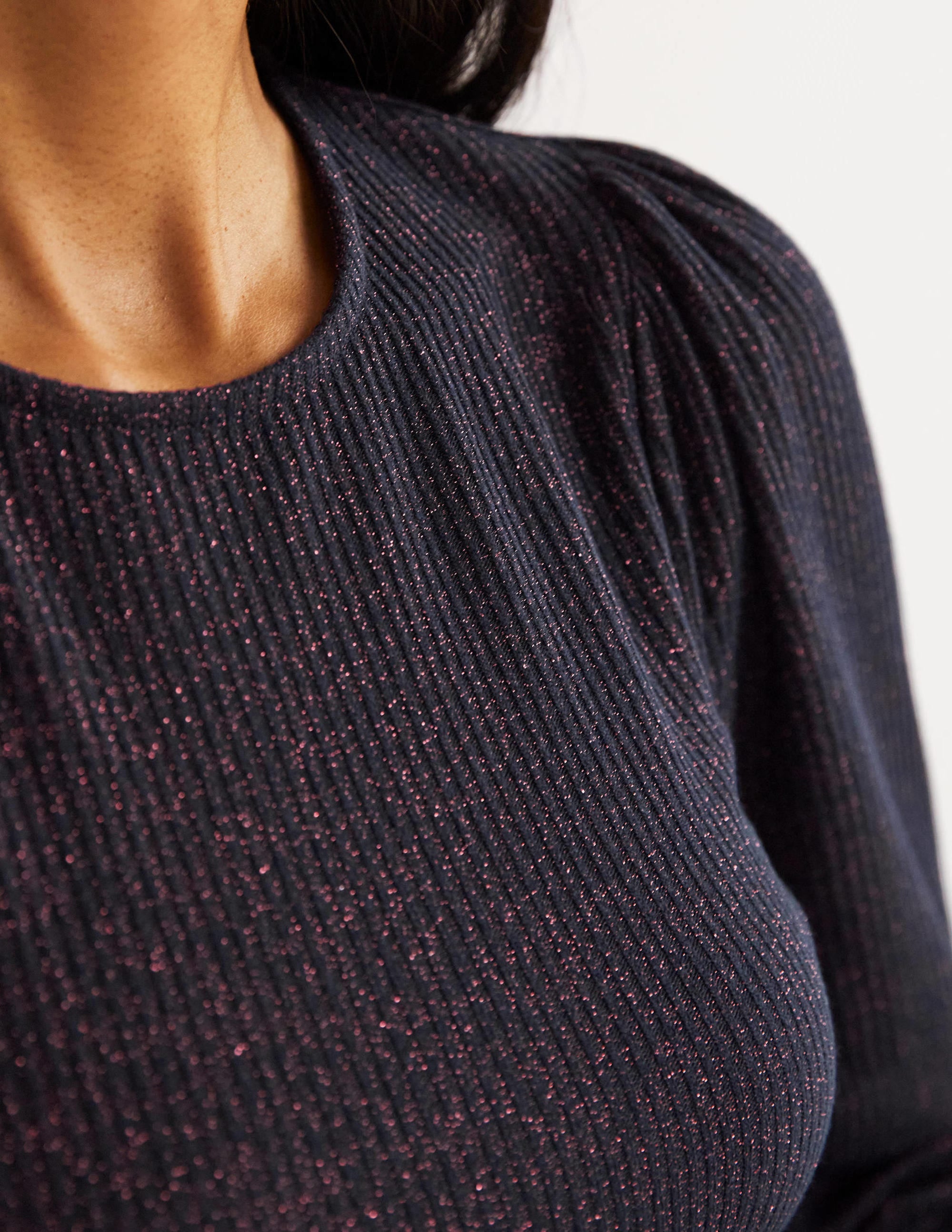  Metallic Blouson Sleeve Top-Navy/Copper Sparkle、mySite、ashleygrahame