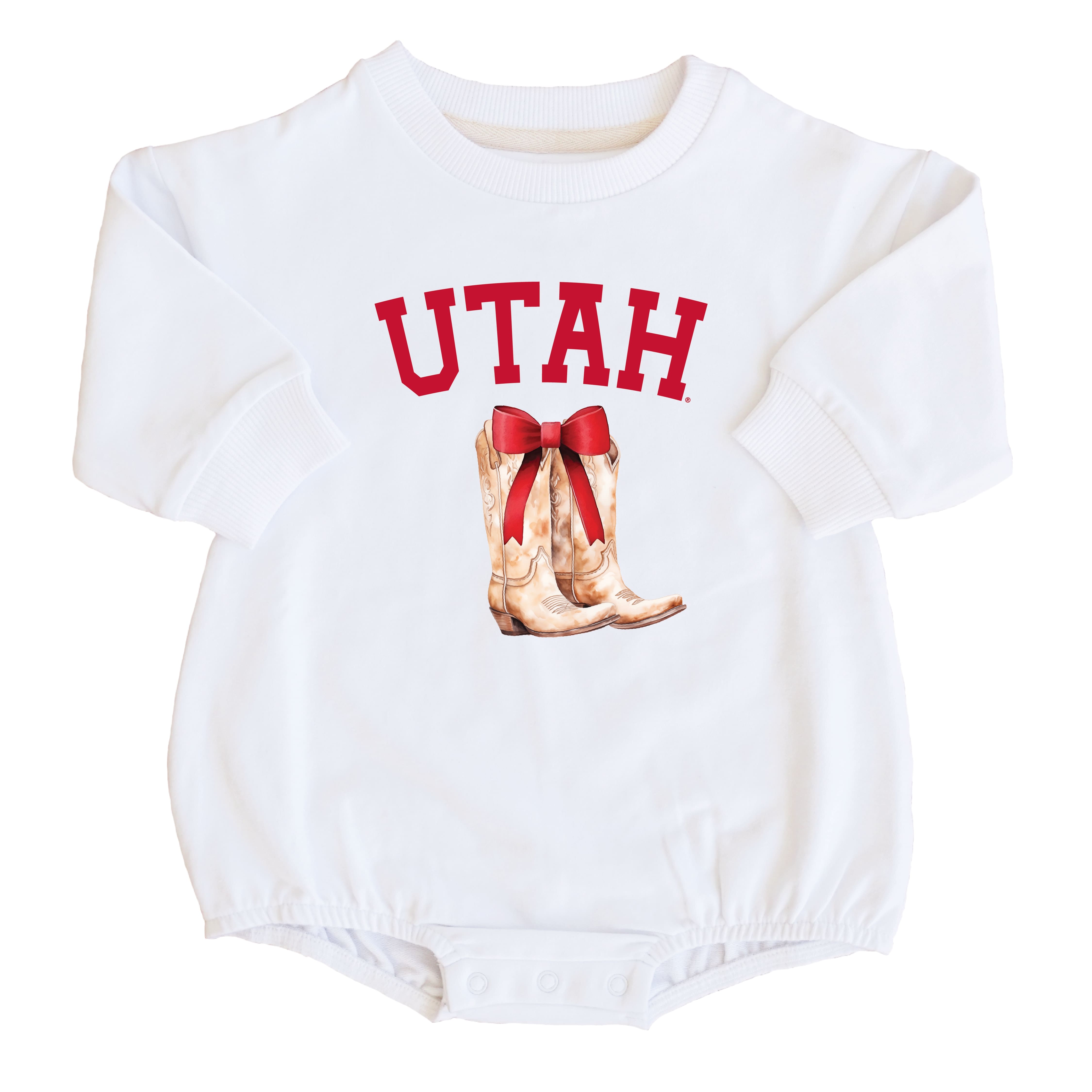  University of Utah | Footballs & Bows Graphic Sweatshirt Bubble Romper、mySite、layawaytickets