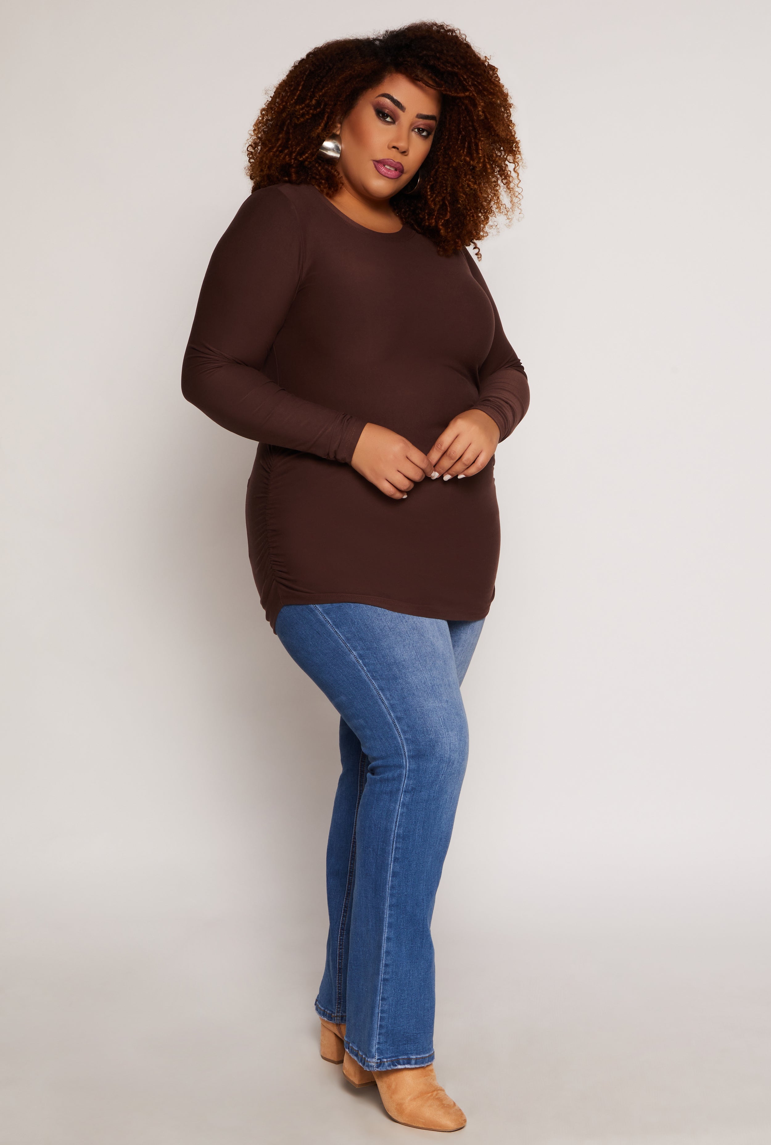 Plus Size Ruched Side Long Sleeve Top、mySite、camillekostekn