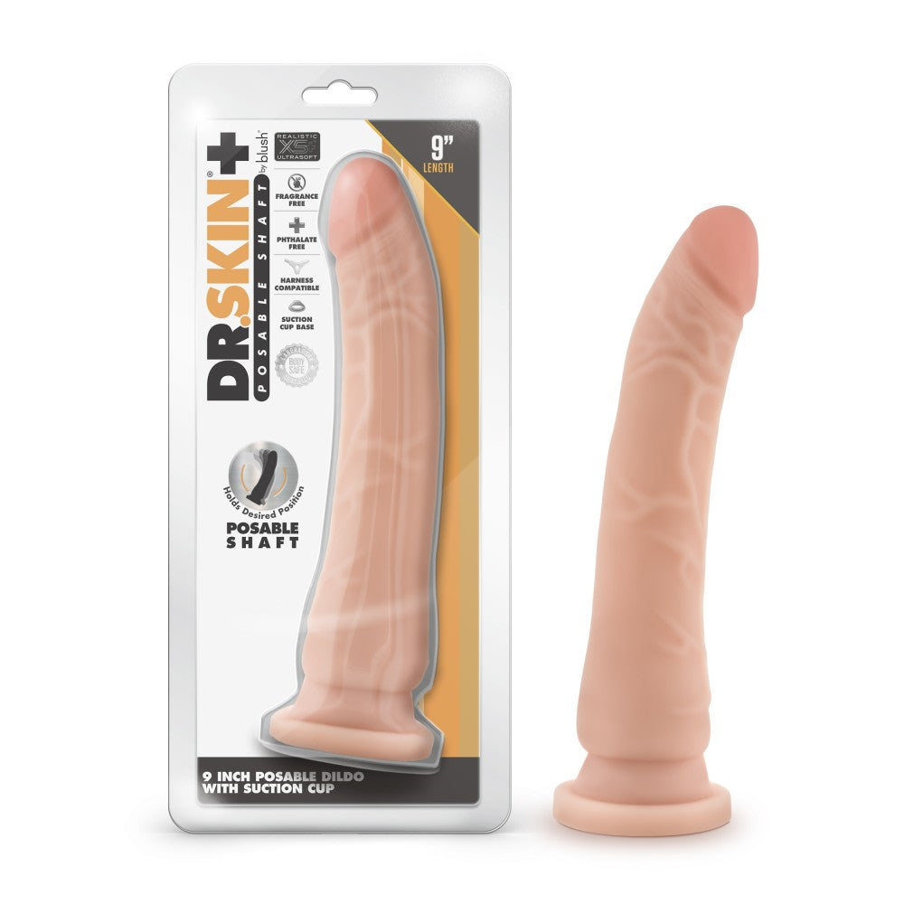 Dr. Skin Plus By Blush® | Realistic Vanilla 9-Inch Long Soft Yet Erect & Posable Dildo With Suction Cup Base、mySite、bottomscart