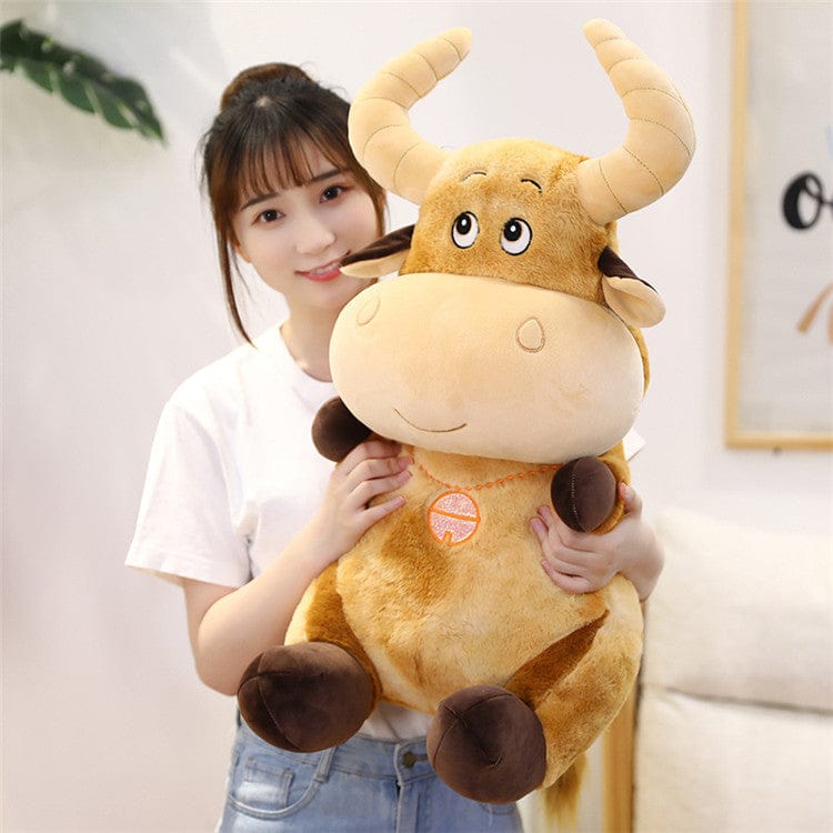 Plush Horned Brown Cow Toy Stuffed Cow*、mySite、g9winljtr