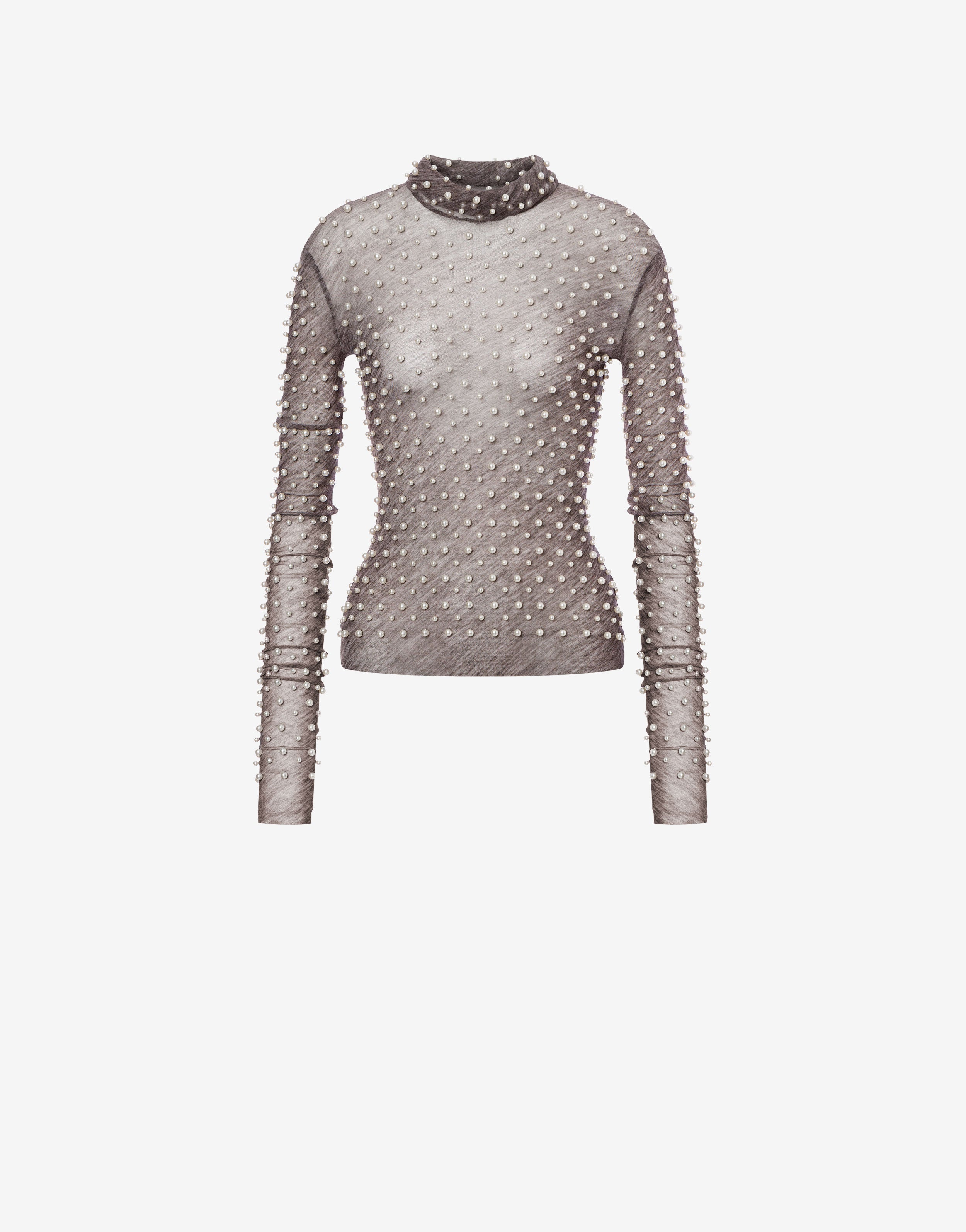 Maglia a collo alto in jersey con perle、mySite、aoinhome