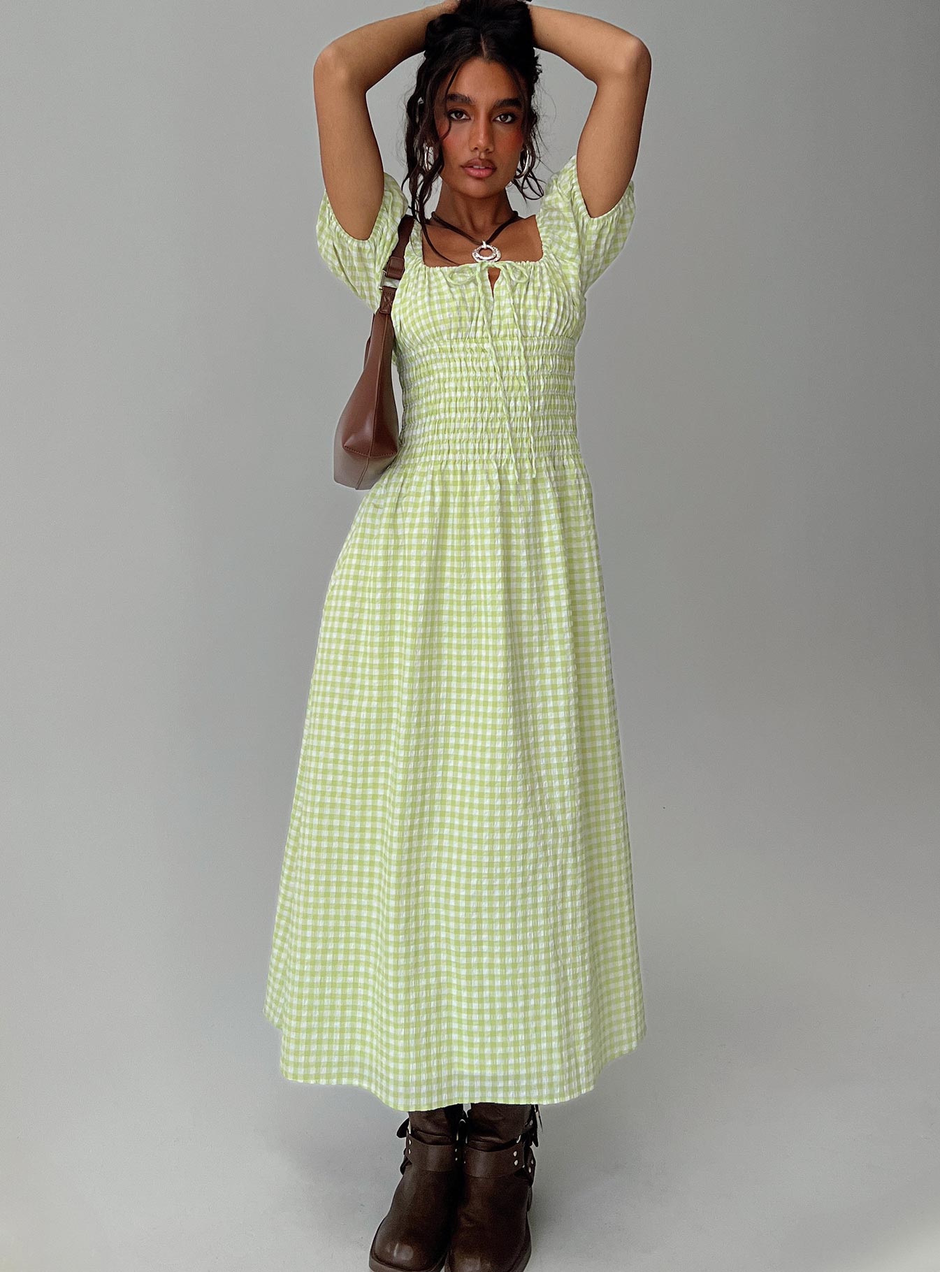More Than Butterflies Maxi Dress Green Check、mySite、solidvoid