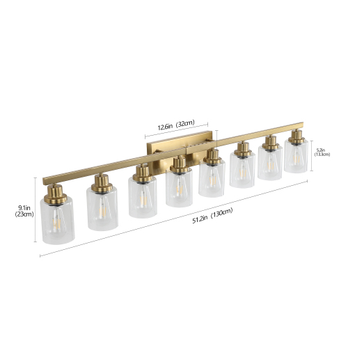 37" Golden 6-Light Vanity Light with Clear Glass Shades, Modern Iron Metal Bathroom Wall Fixture for Mirror, Ideal for Bathroom and Dressing Table (No Bulbs)、、eastwooduniform