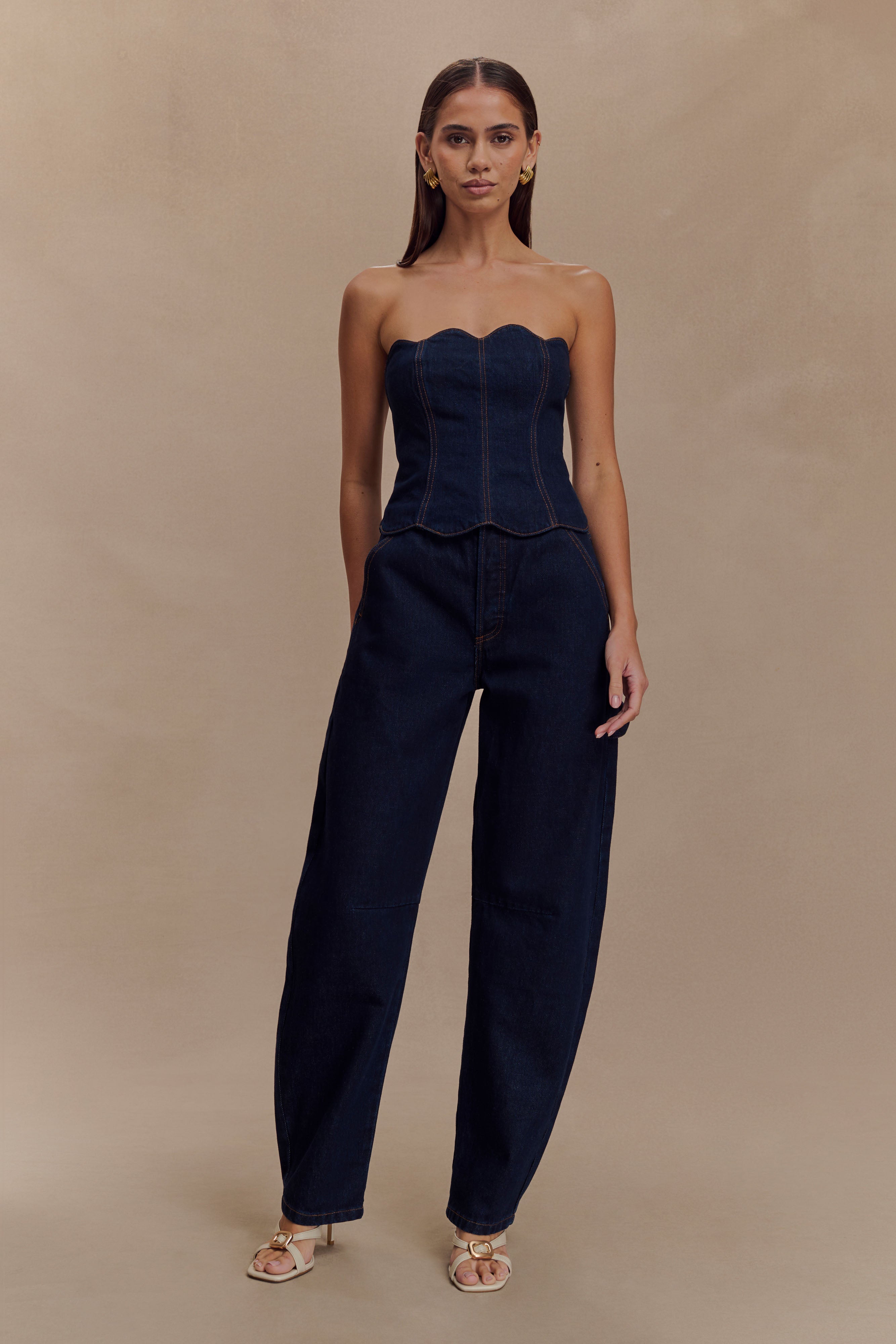 Renata Barrel Denim Jeans - Indigo Blue、mySite、solidvoid