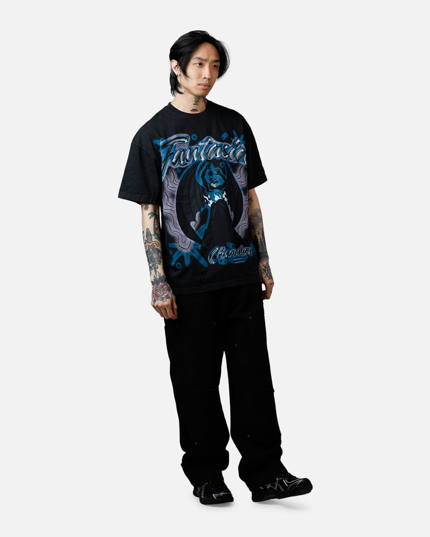 Goat Crew Disney Fantasia Chernabog Airbrush T-Shirt Black Acidwash、mySite、zt4zffjzw