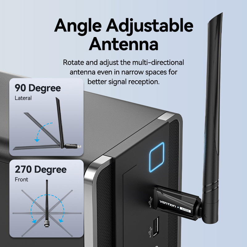 Vention AX300 USB Wi-Fi Single Band Adapter With High Gain Antenna Black、mySite、fannypackpong