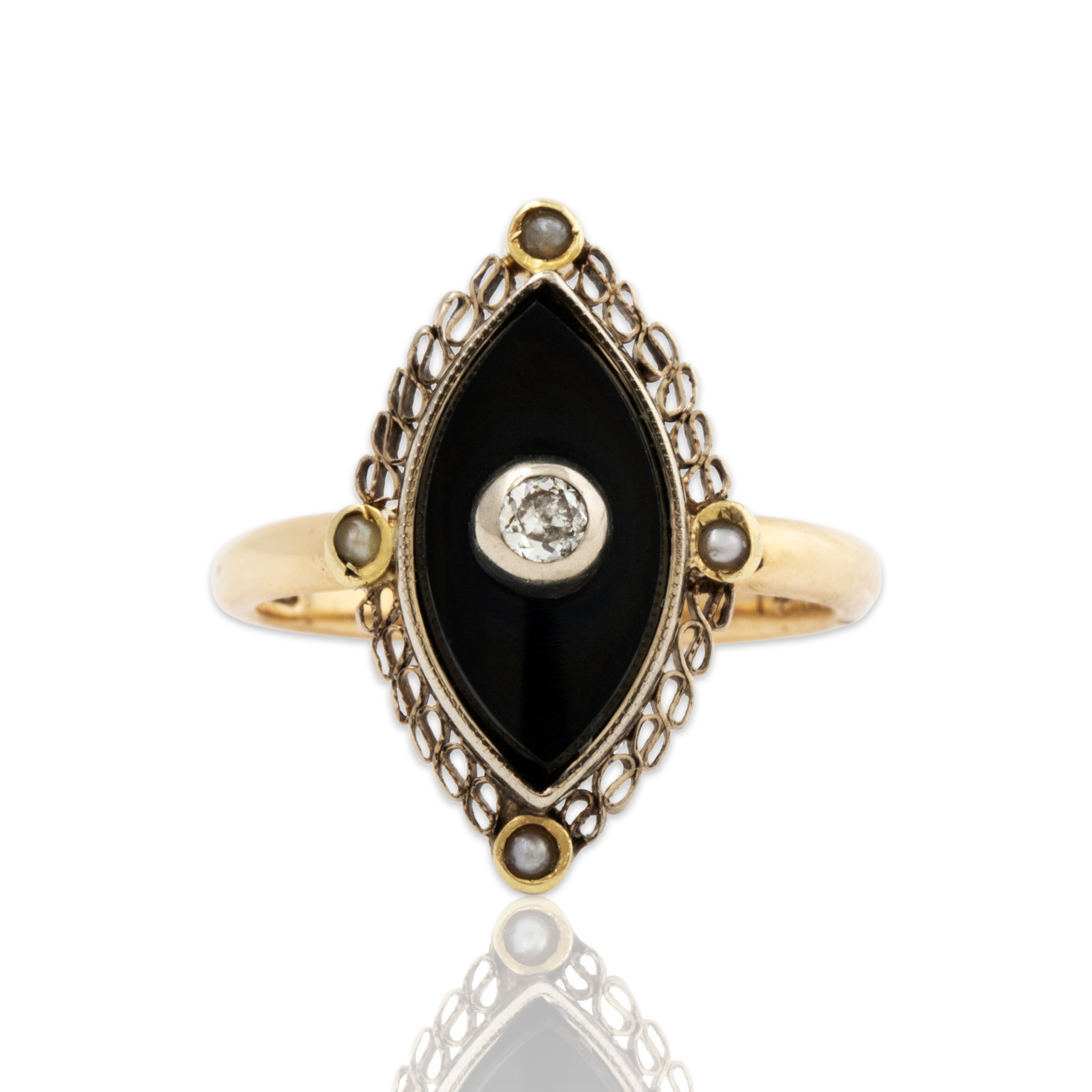 Antique 14k Yellow Gold Onyx Diamond Pearl Art Deco Ring 2.25、mySite、hinf8tx79