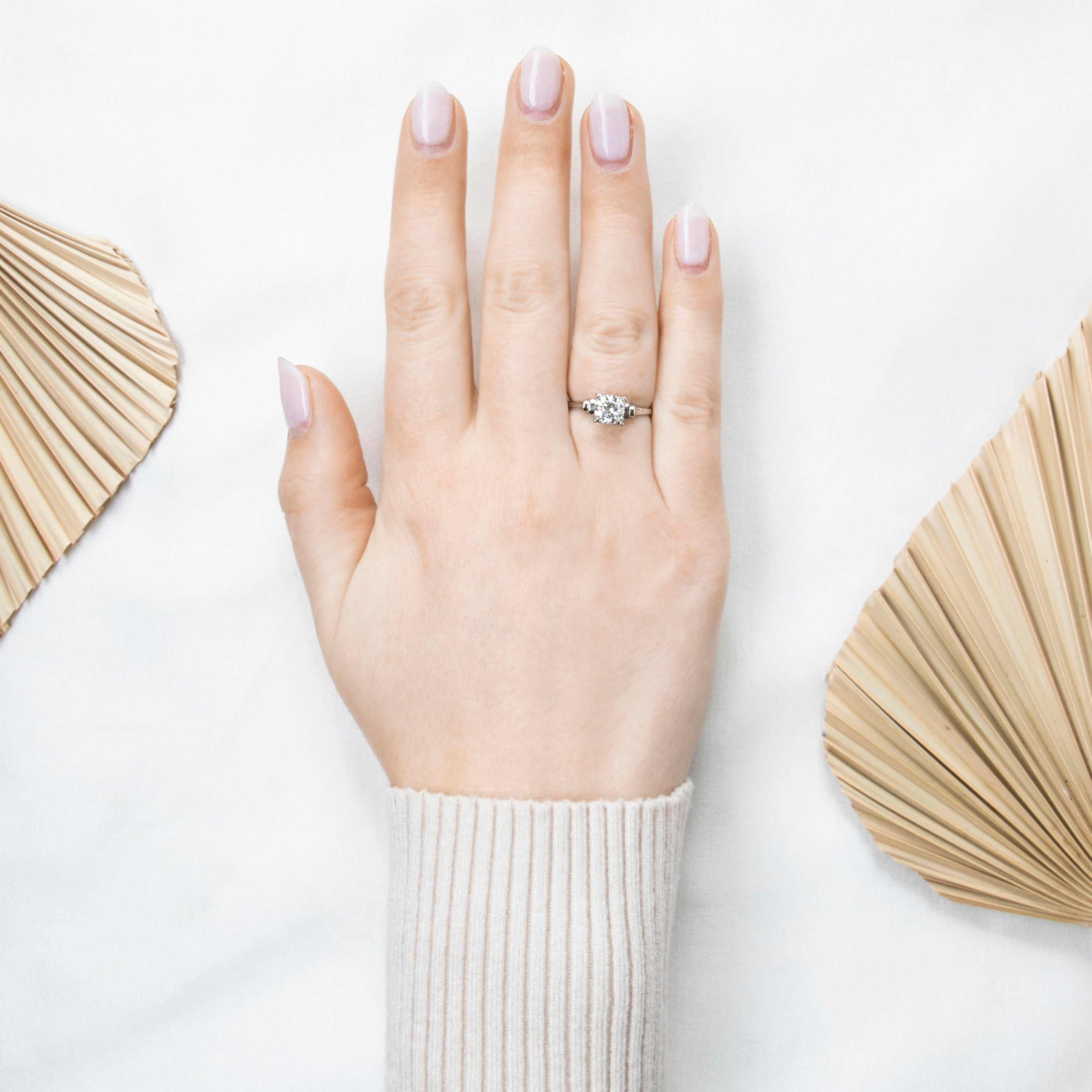 Vintage 14k White Gold .85ct Old European Cut Diamond Engagement Ring 6.50、mySite、hinf8tx79