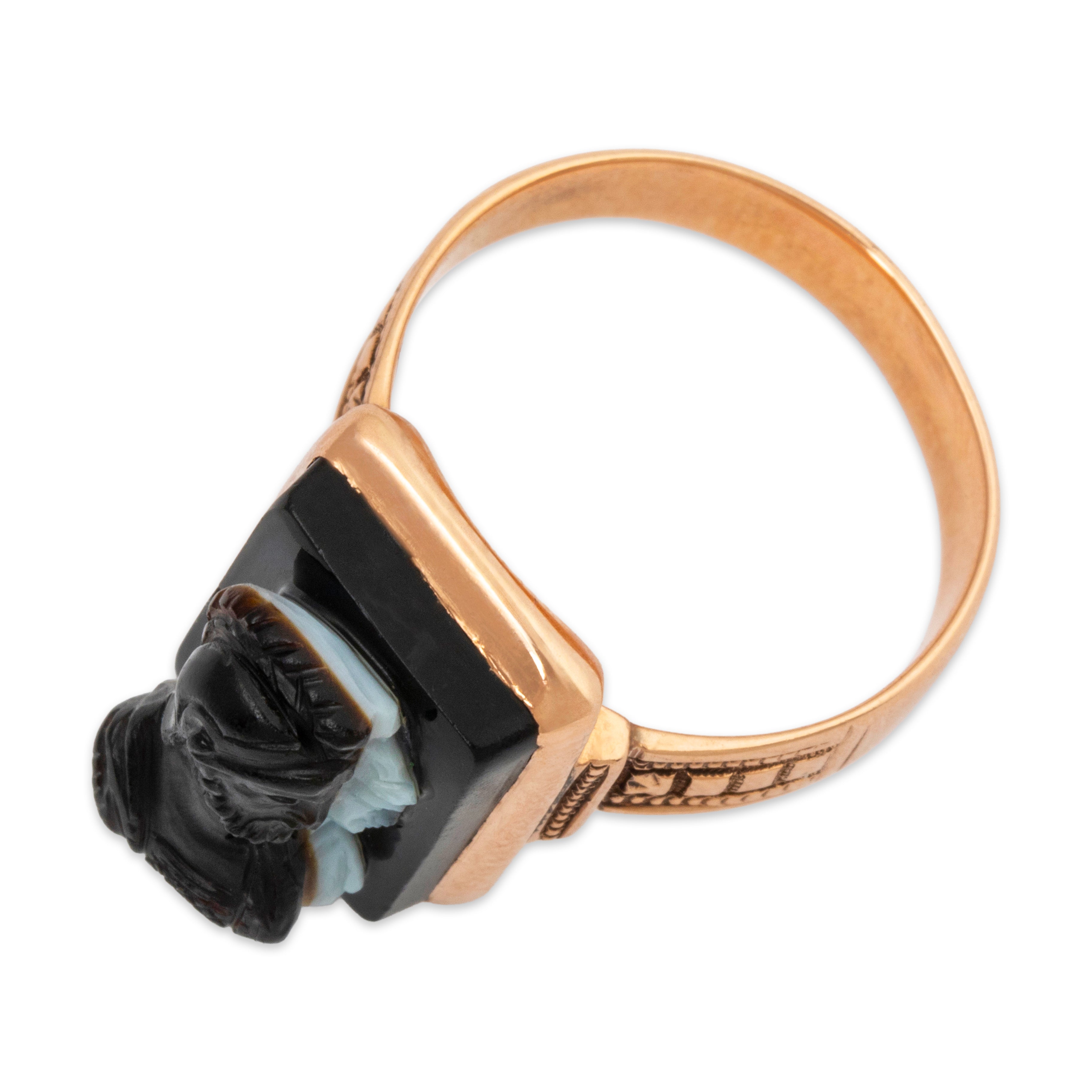 Antique Victorian 10k Rosy Yellow Gold 2.96ct Hardstone Two Etruscans Ring 6.00、mySite、hinf8tx79