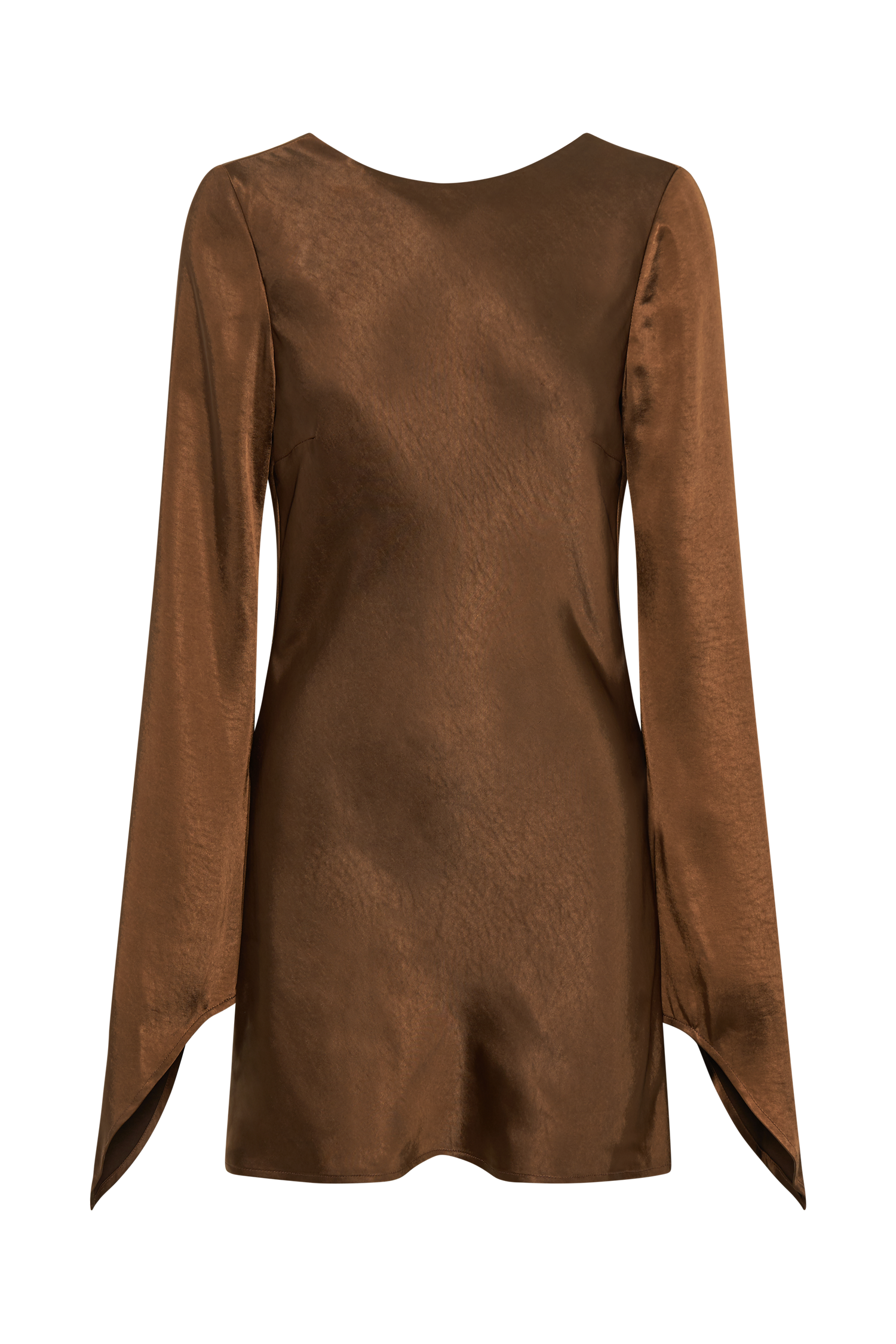 Davina Satin Long Sleeve Mini Dress - Dark Brown、mySite、solidvoid