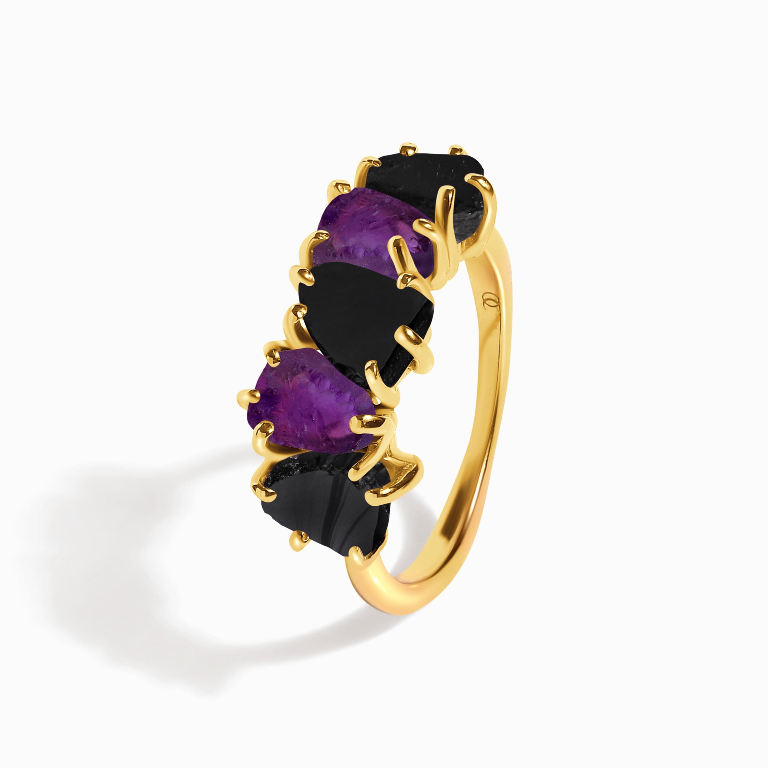 Raw Crystal Ring - Luminous Black Obsidian & Amethyst、mySite、hinf8tx79
