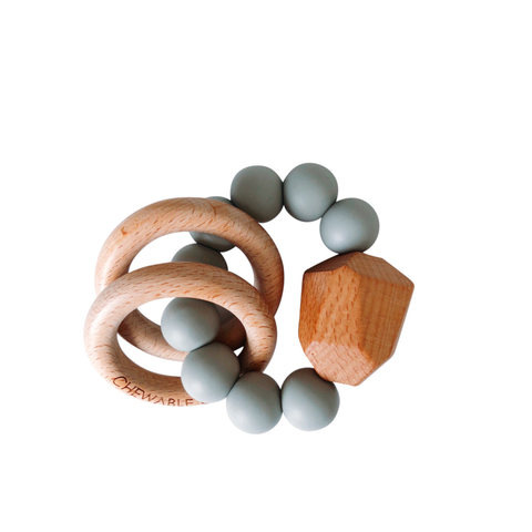 Hayes Silicone + Wood Teether Ring - Grey、mySite、g9winljtr