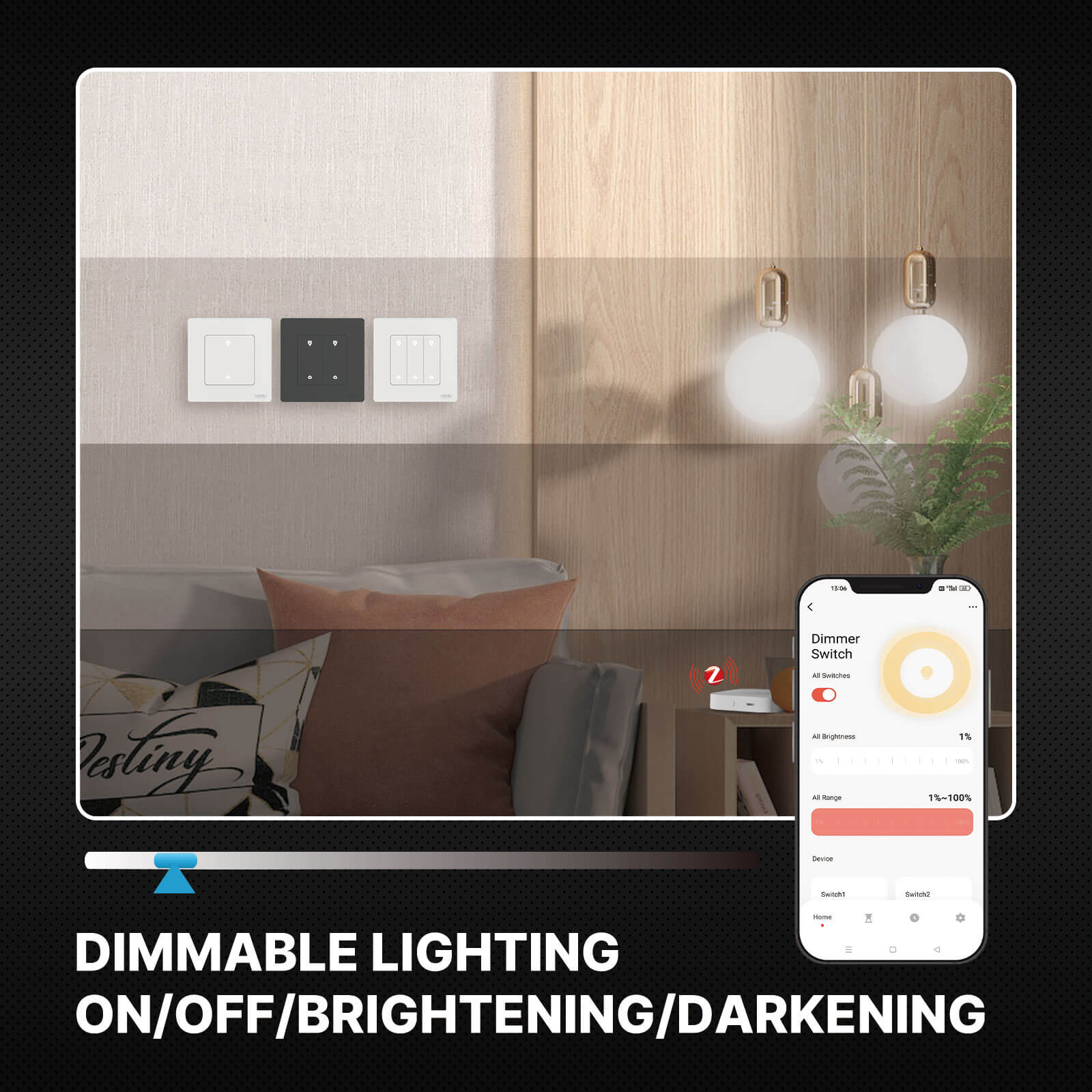 MOES Star Ring ZigBee Smart Dimmer Switch for Light Dimming Work with Alexa Google Home Dimmable 1-3Gang、mySite、fannypackpong