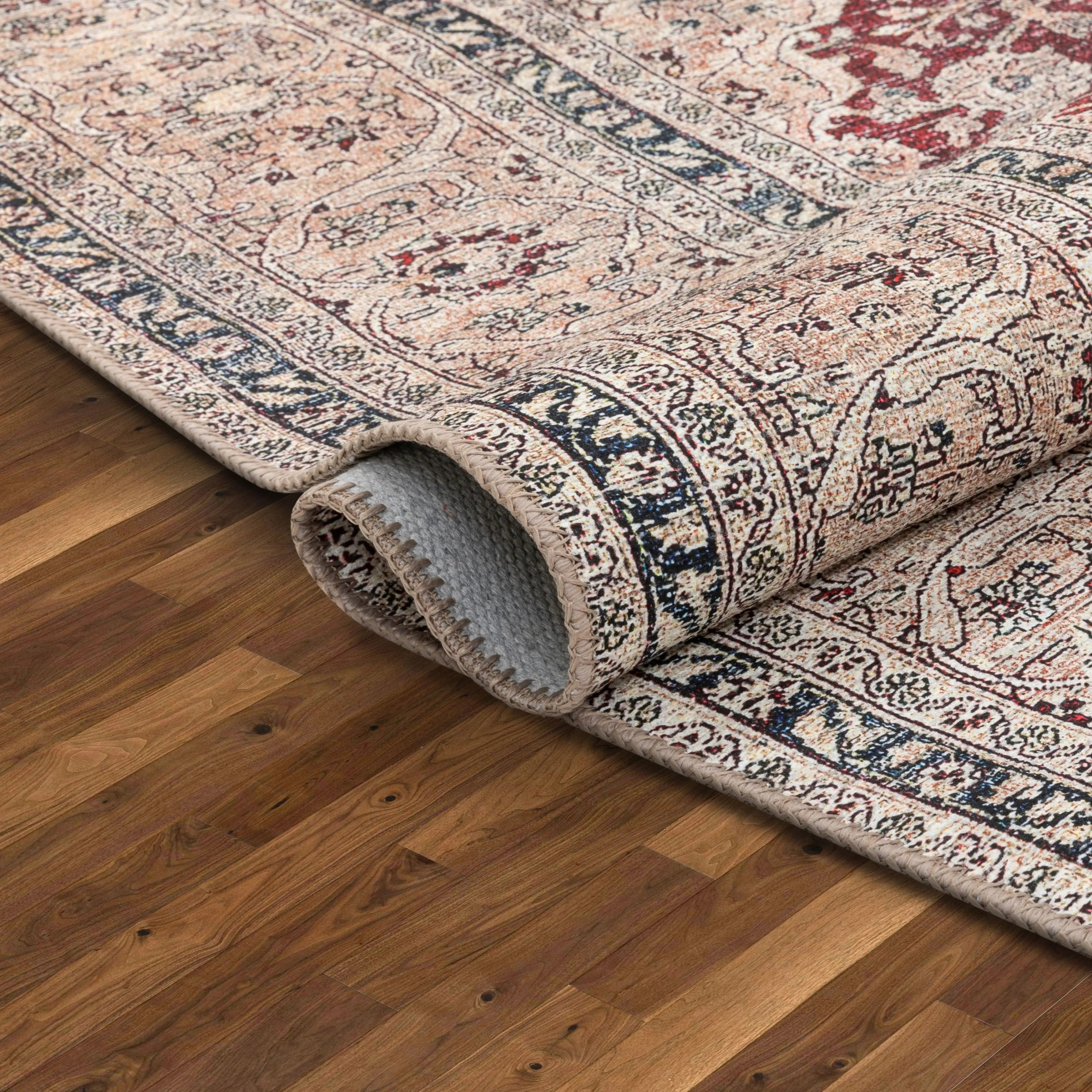 Tonti Machine Washable Vintage Medallion Oriental Red Flat-Weave Distressed Rug、mySite、gigharbornorthrealestate