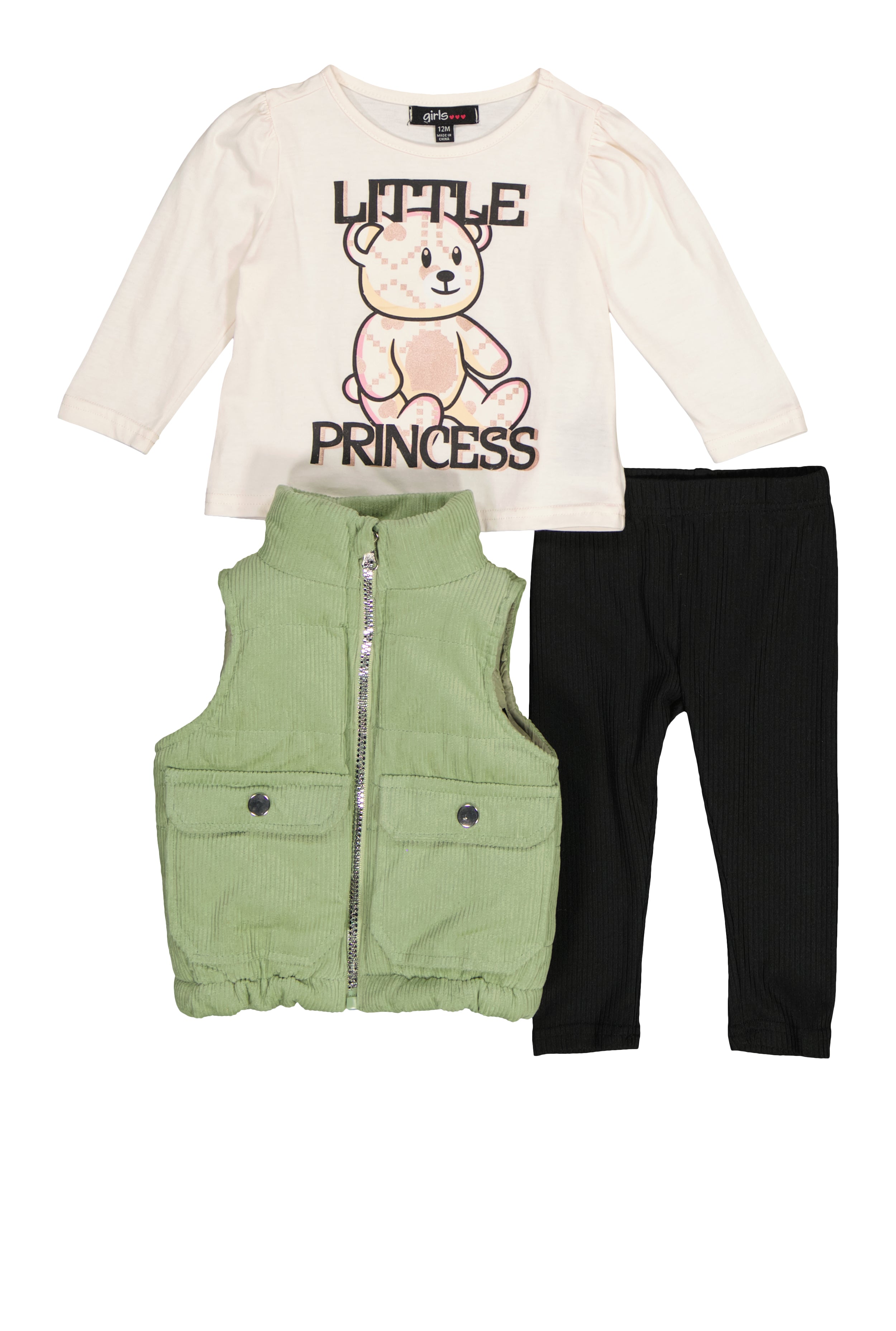 Baby Girls 12-24M Little Princess Tee with Vest and Leggings、mySite、camillekostekn