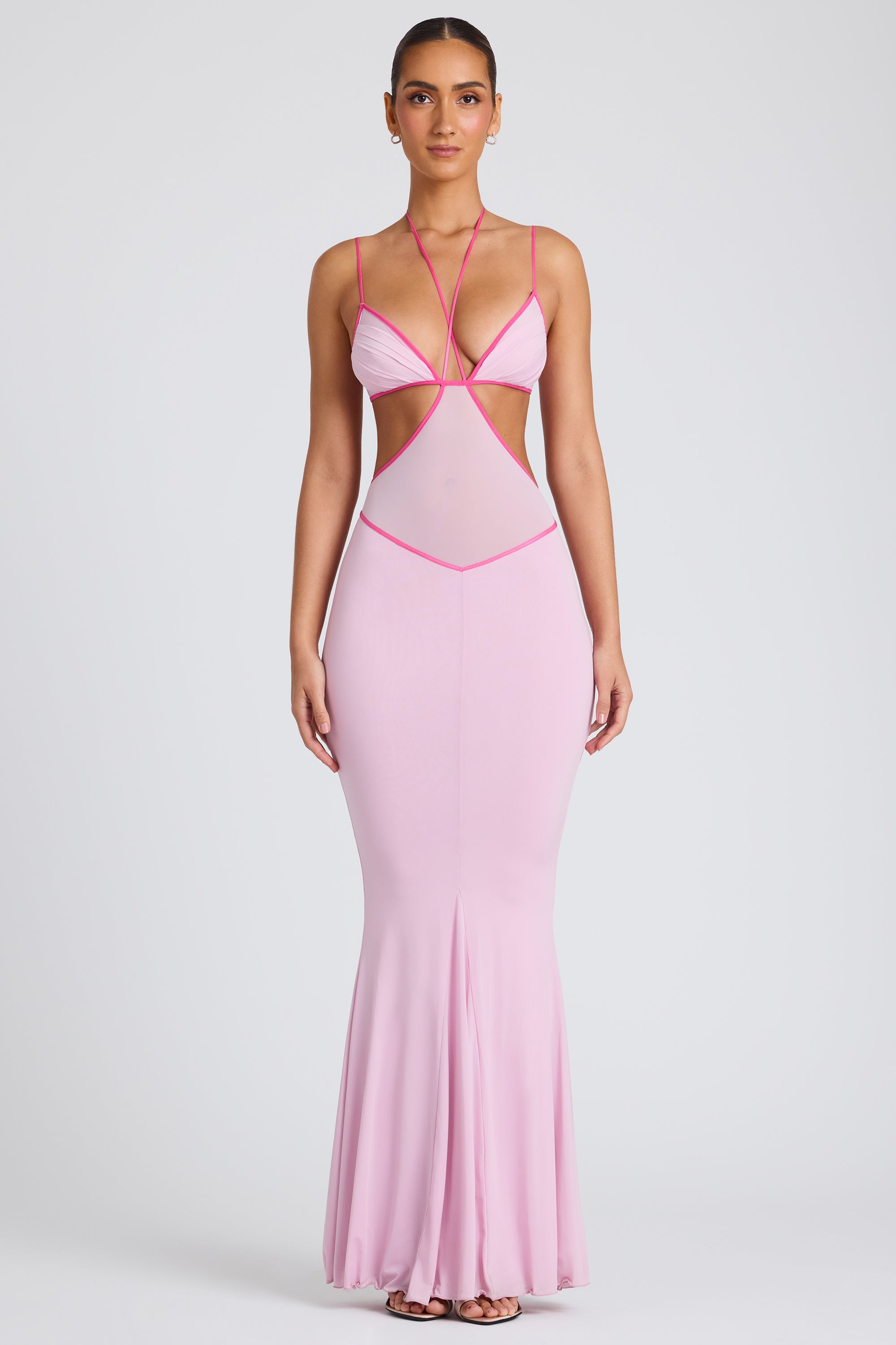 Contrast Binding Cut Out Evening Gown in Soft Pink、mySite、solidvoid